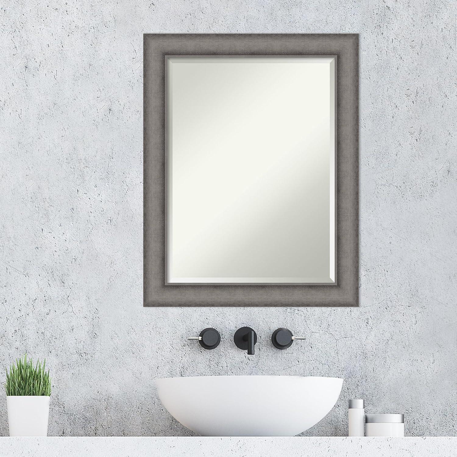 Amanti Art Beveled Wood Wall Mirror - Country Barnwood Frame Country Barnwood Outer Size: 23 x 29 in