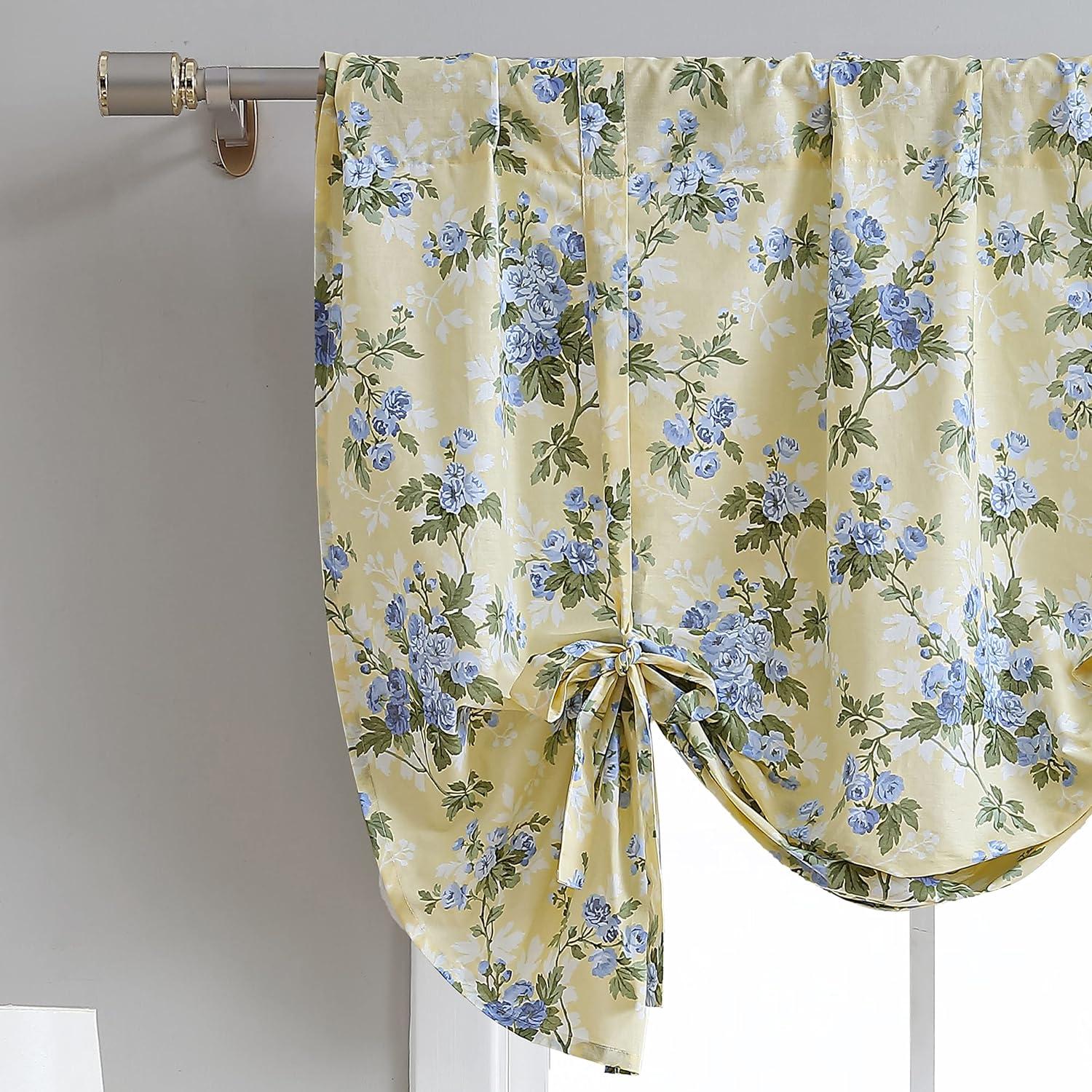 Laura Ashley Laura Ashley Cassidy Yellow Floral 100% Cotton Tie Window Valance