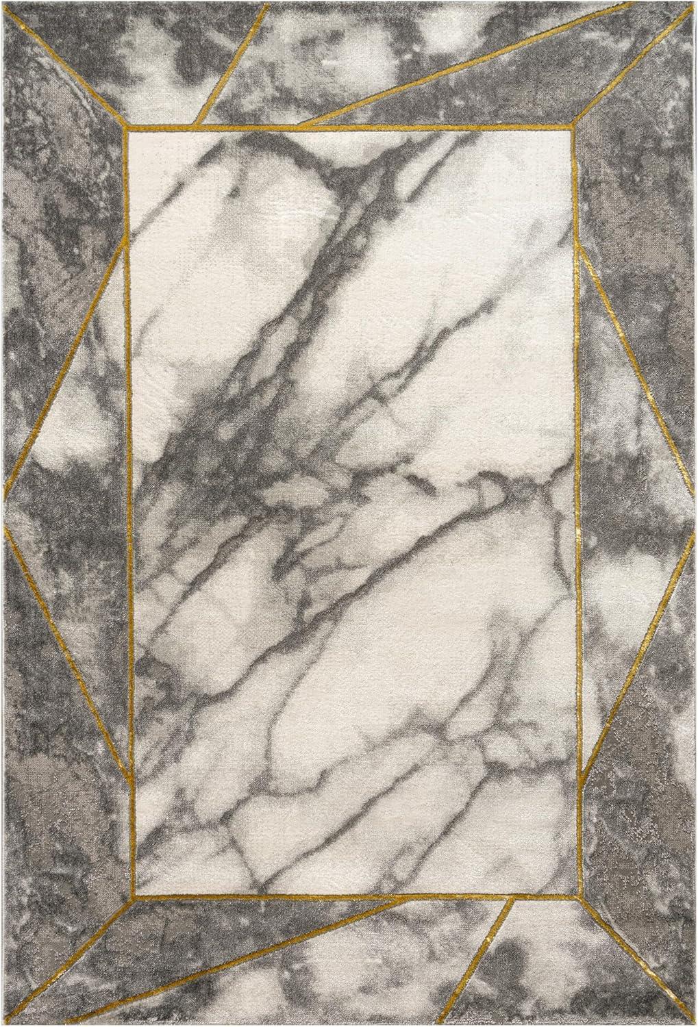 Gold and Gray 5' x 7' Rectangular Synthetic Marble Pattern Rug