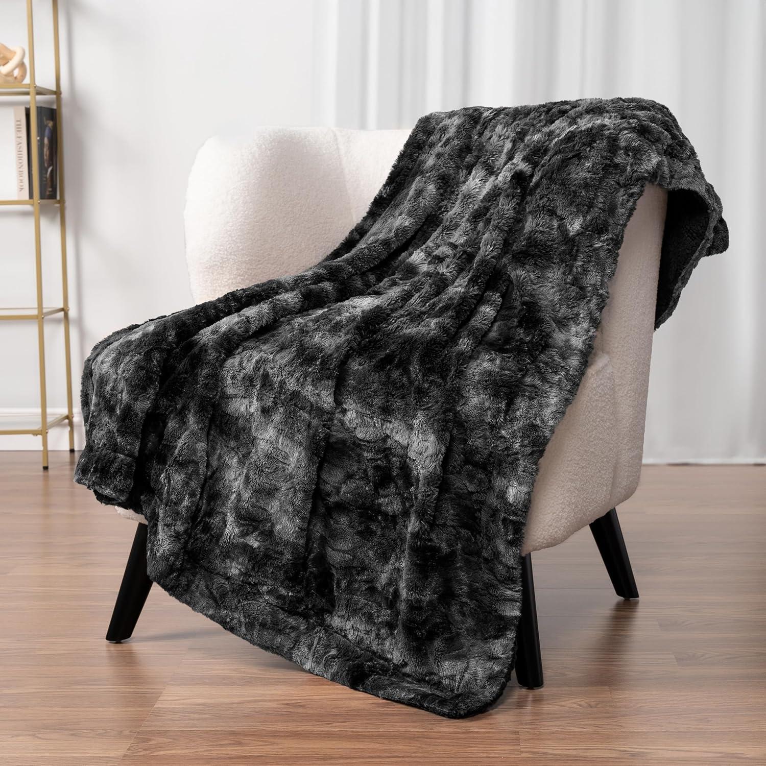 PAVILIA Tie-Dye Faux Fur Throw Blanket, Furry Fuzzy Fluffy Shaggy Plush Warm Reversible Thick for Bed Couch Sofa