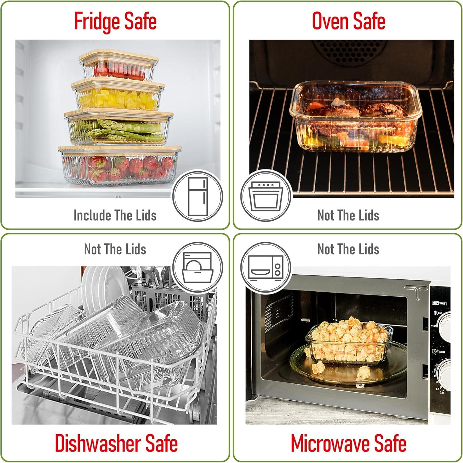 Amber Glass Meal Prep Containers with Acacia Lids, Set of 4