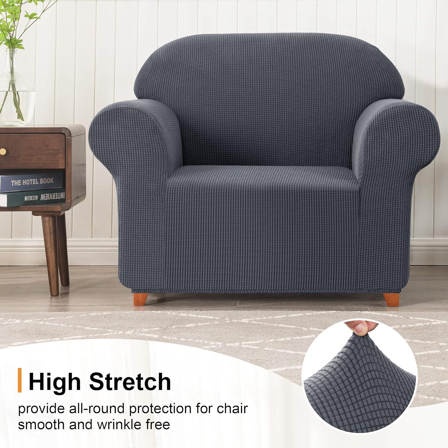 Subrtex Stretch 1-Piece Textured Grid Slipcover Sofa Cover, Gray
