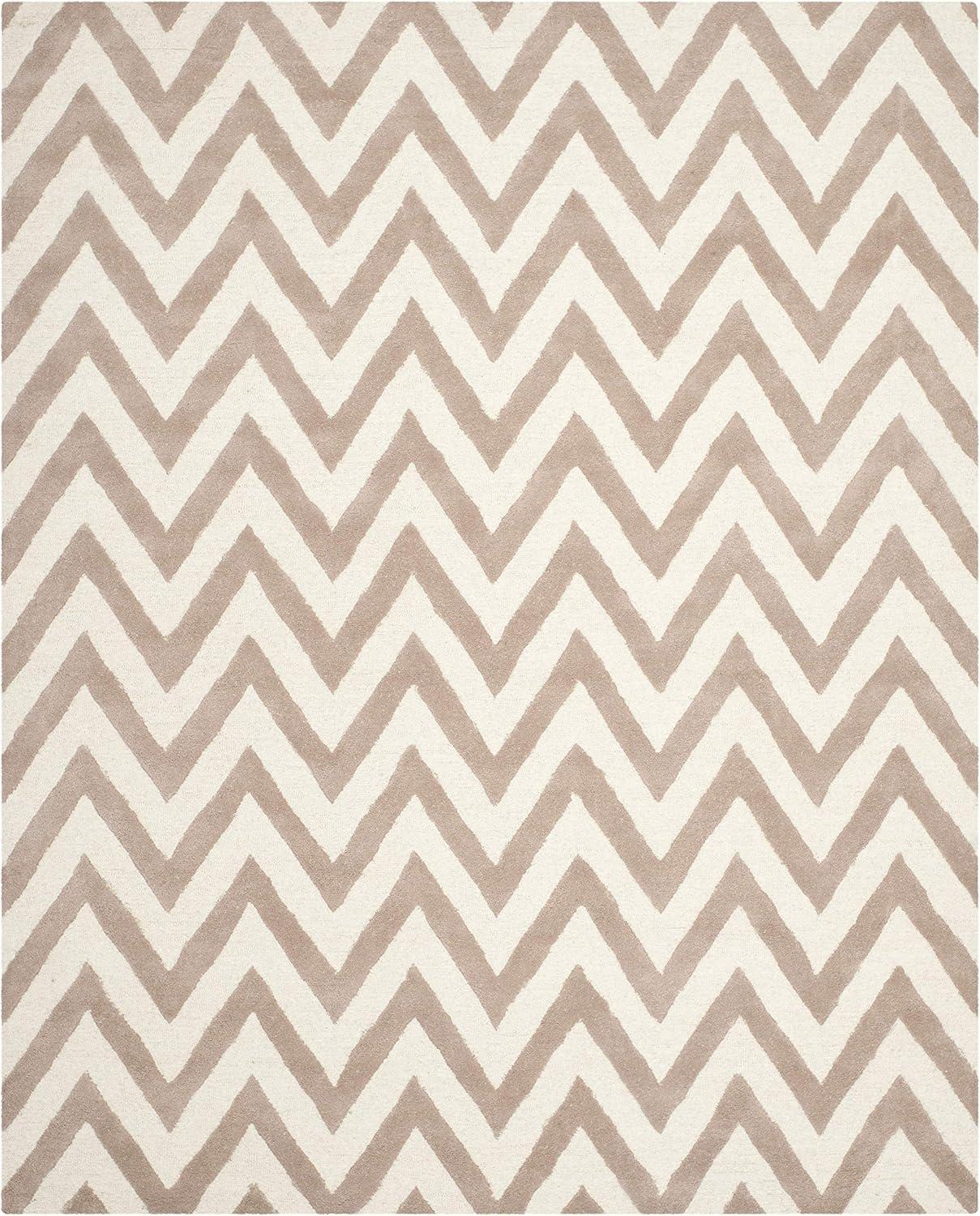 SAFAVIEH Cambridge Kaitlyn Zig Zag Stripes Wool Area Rug, Black/Ivory, 8' x 10'