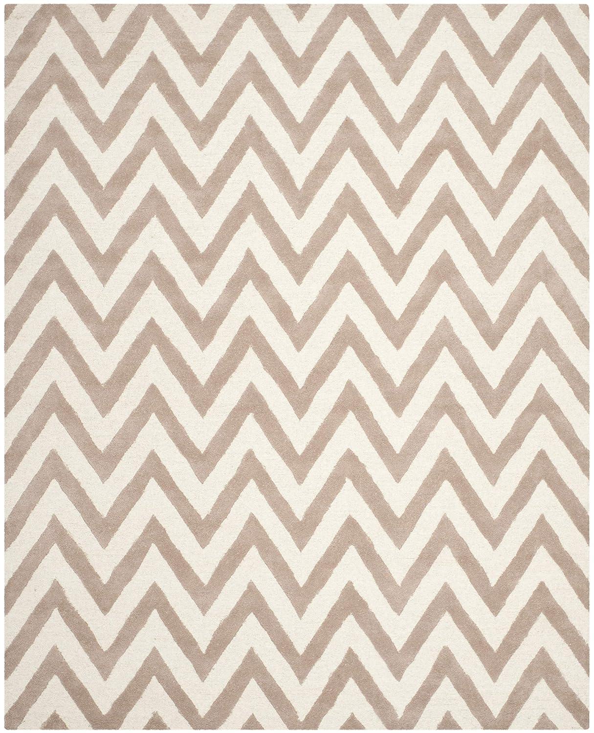 SAFAVIEH Cambridge Kaitlyn Zig Zag Stripes Wool Area Rug, Black/Ivory, 8' x 10'