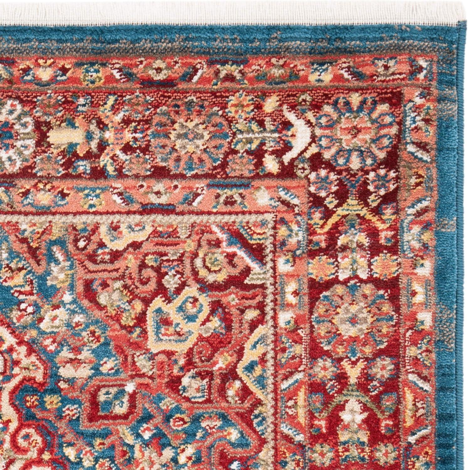 Kashan Blue and Red 9' x 12' Floral Synthetic Area Rug