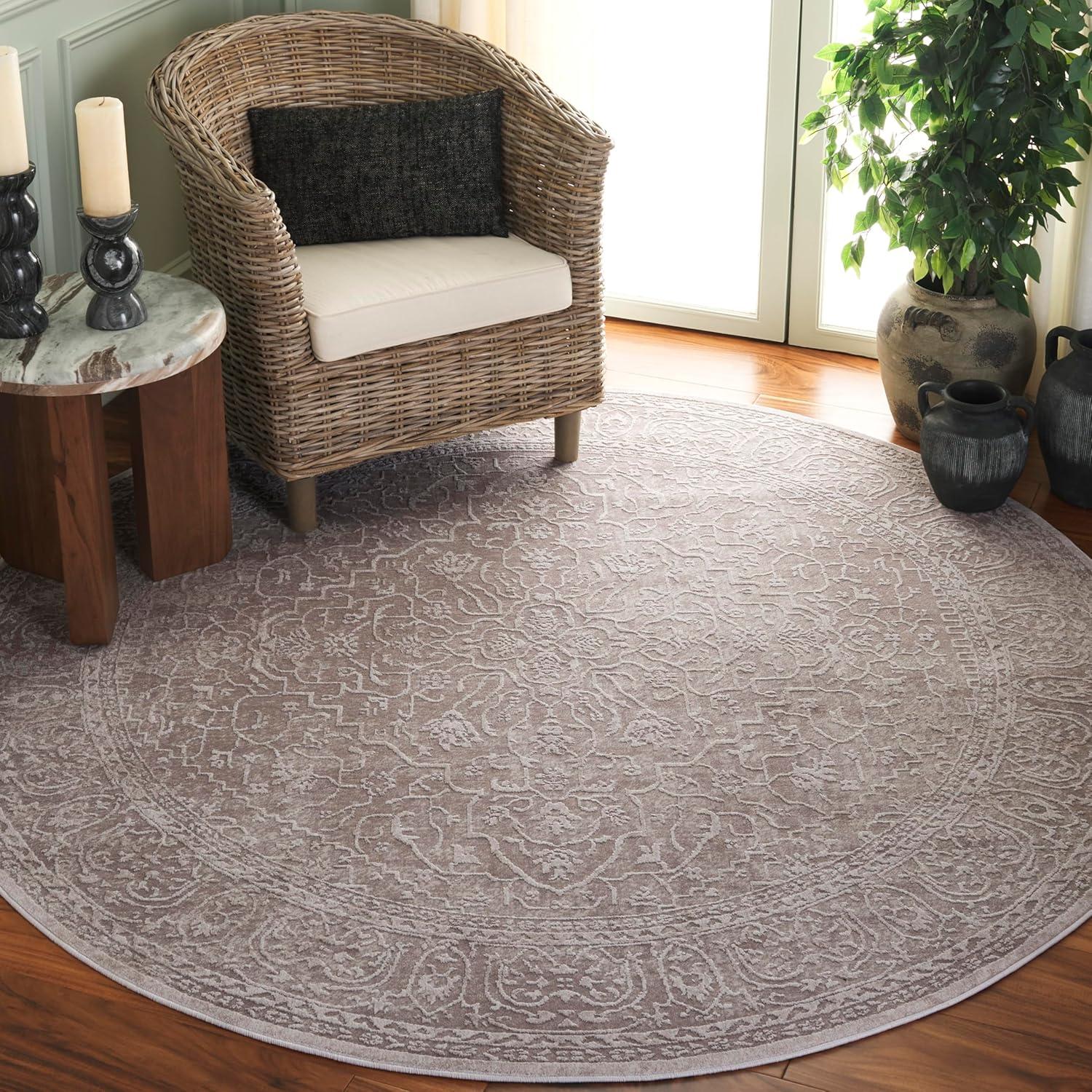 Reflection RFT670 Power Loomed Indoor Area Rug - 6'7" Round - Beige/Cream - Safavieh