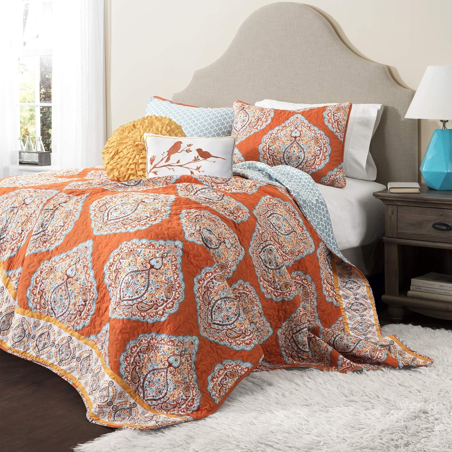 Harley Reversible Blue and Tangerine Microfiber Full Quilt Set