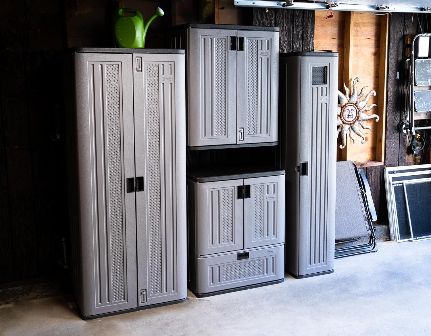 Tall Platinum Resin Freestanding Lockable Storage Locker with Adjustable Shelving