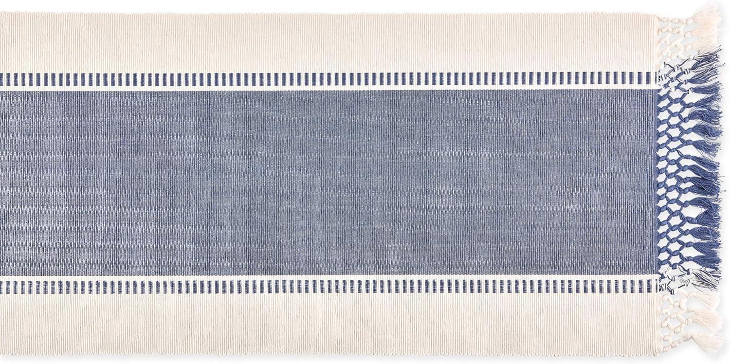 DII 13x72" Modern Cotton Dobby Stripe Table Runner in French Blue/Ivory