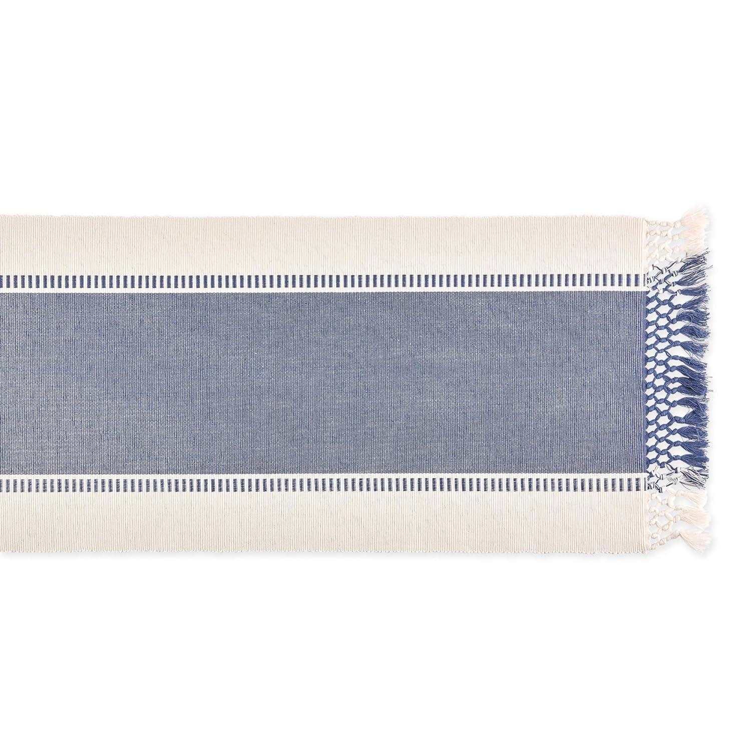 Design Imports  Ribbed Dobby Stripe Table Runner, French Blue, 13X108"