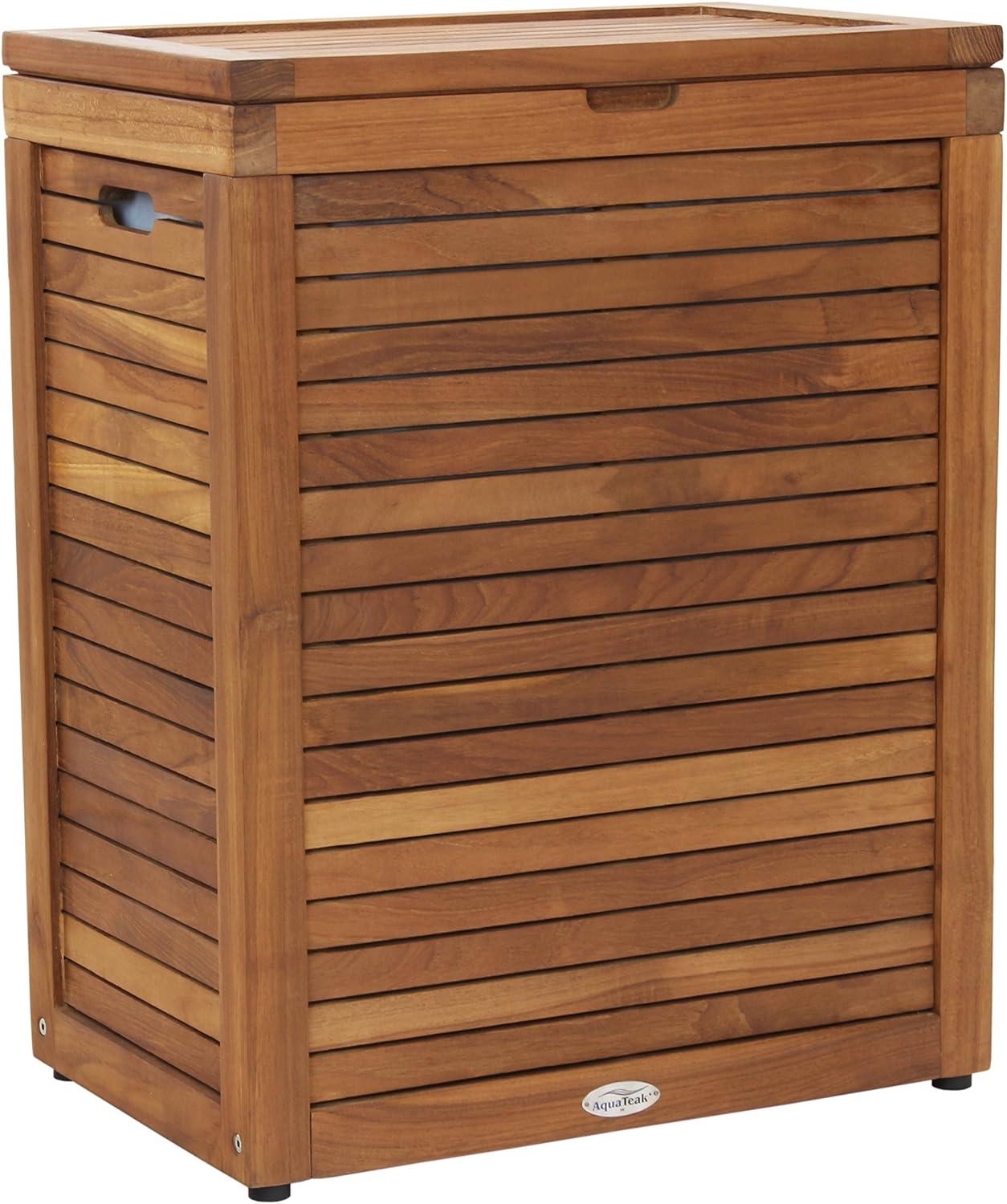 Aqua Teak Moti Wood Laundry Hamper with Handles