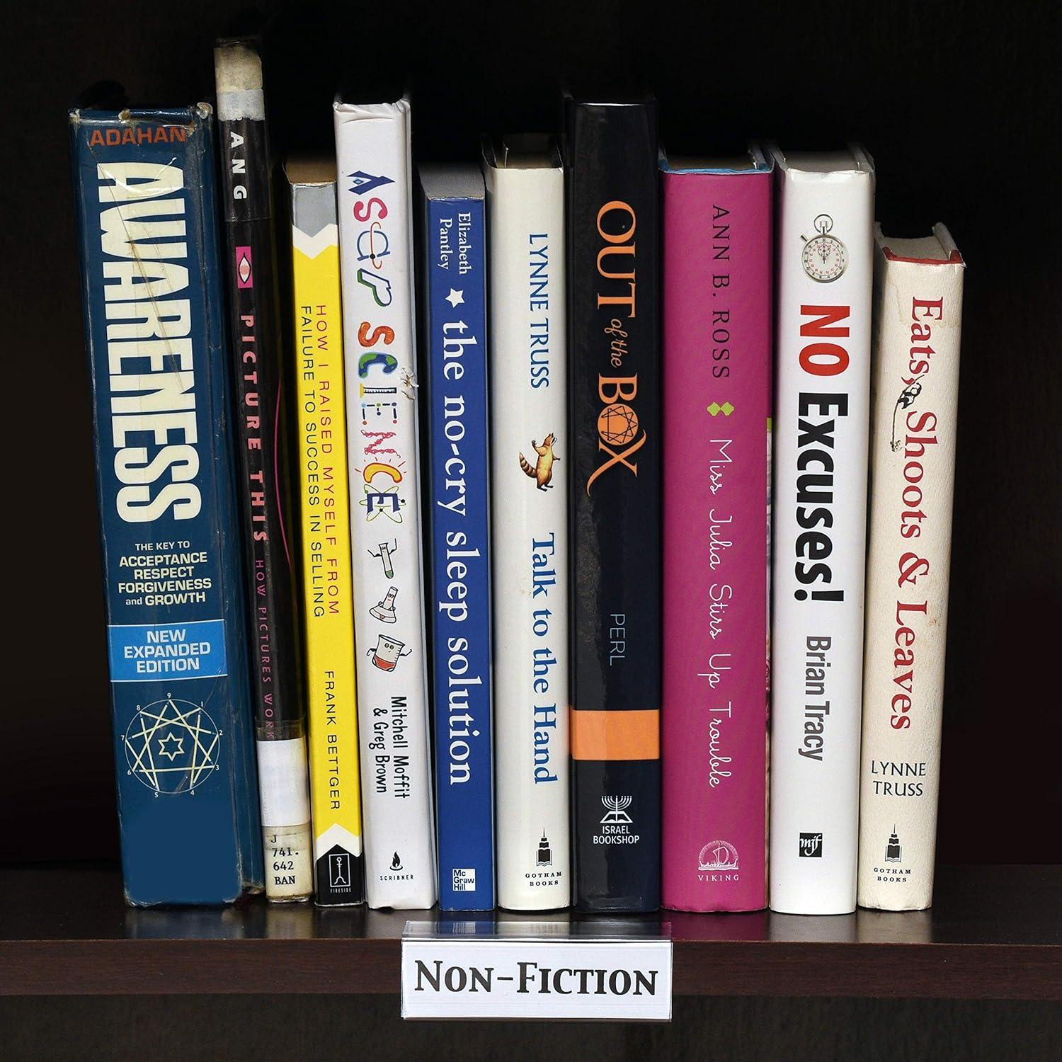 GlossyEnd Pack of 25 Clear Plastic Shelf Label Holder, Wood Shelf Sign and Ticket Holder, Clips On to Shelves 1/2" to 5/8" Thick - 3" x 7/8" Natural Minimalist Style