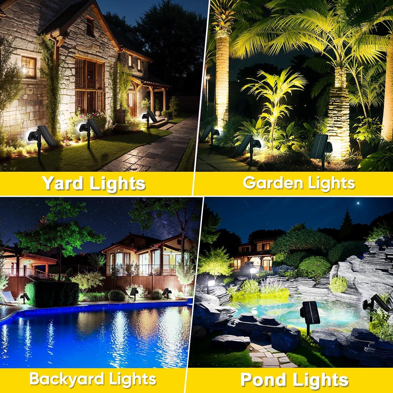 ROSHWEY 2PCS Bright Solar Spotlight Outdoor Waterproof, 700lm Outside Solar Landscape Lights for Yard, Garden, Driveway, Walkway, Lawn, Cool Light