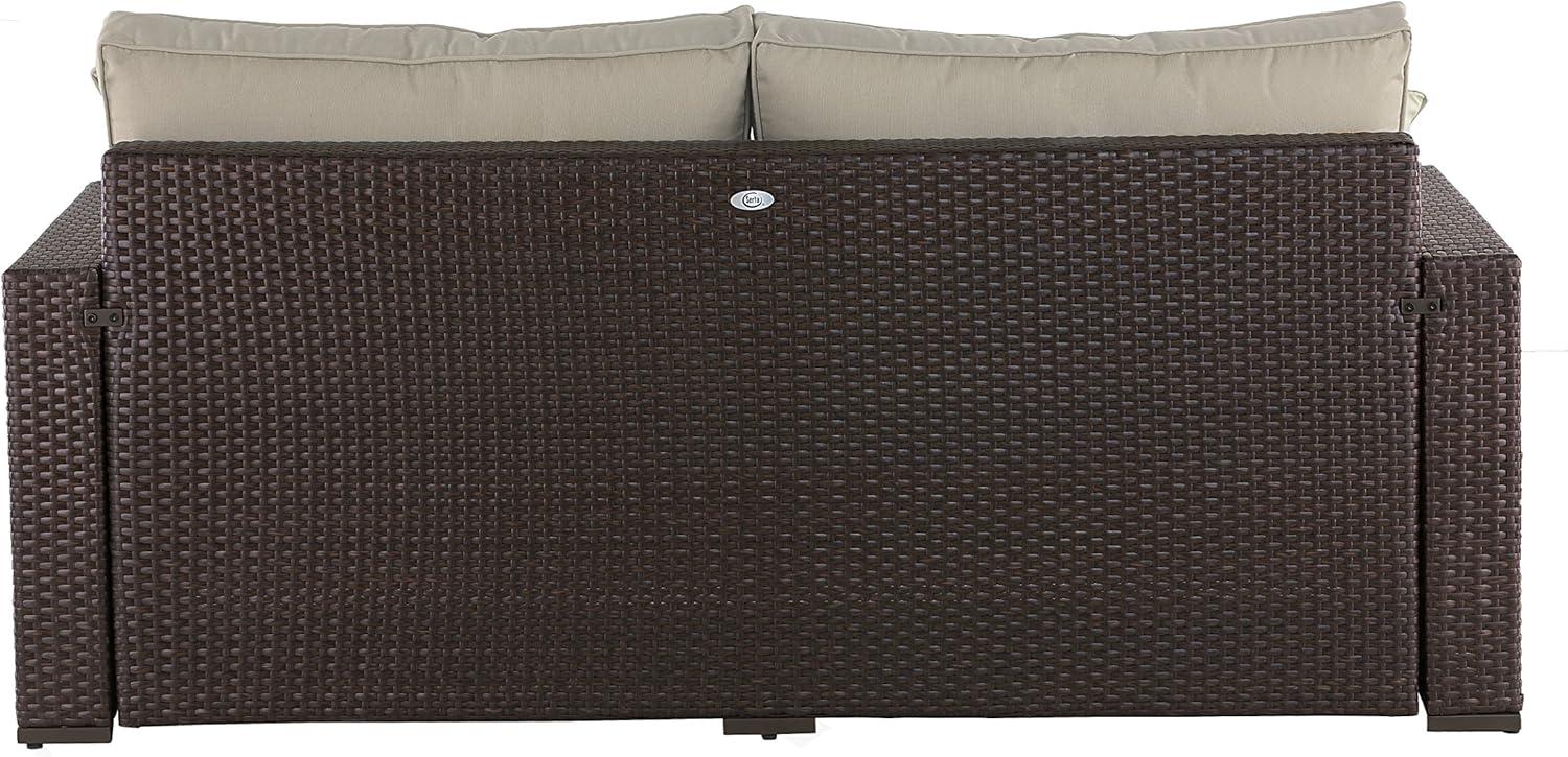 Laguna 71" Brown Wicker Outdoor Sofa with Beige Cushions