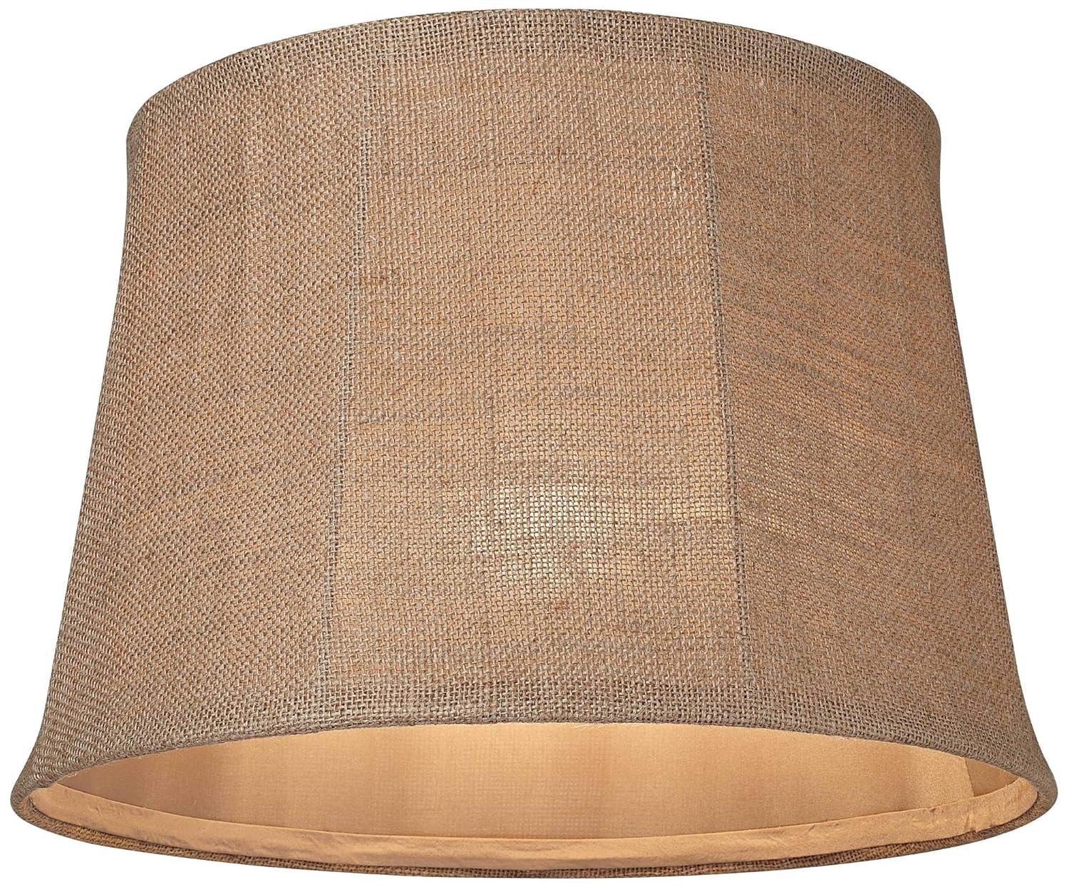 Springcrest Natural Burlap Medium Drum Lamp Shade 13" Top x 16" Bottom x 11" Slant x 10.75" High (Spider) Replacement with Harp and Finial