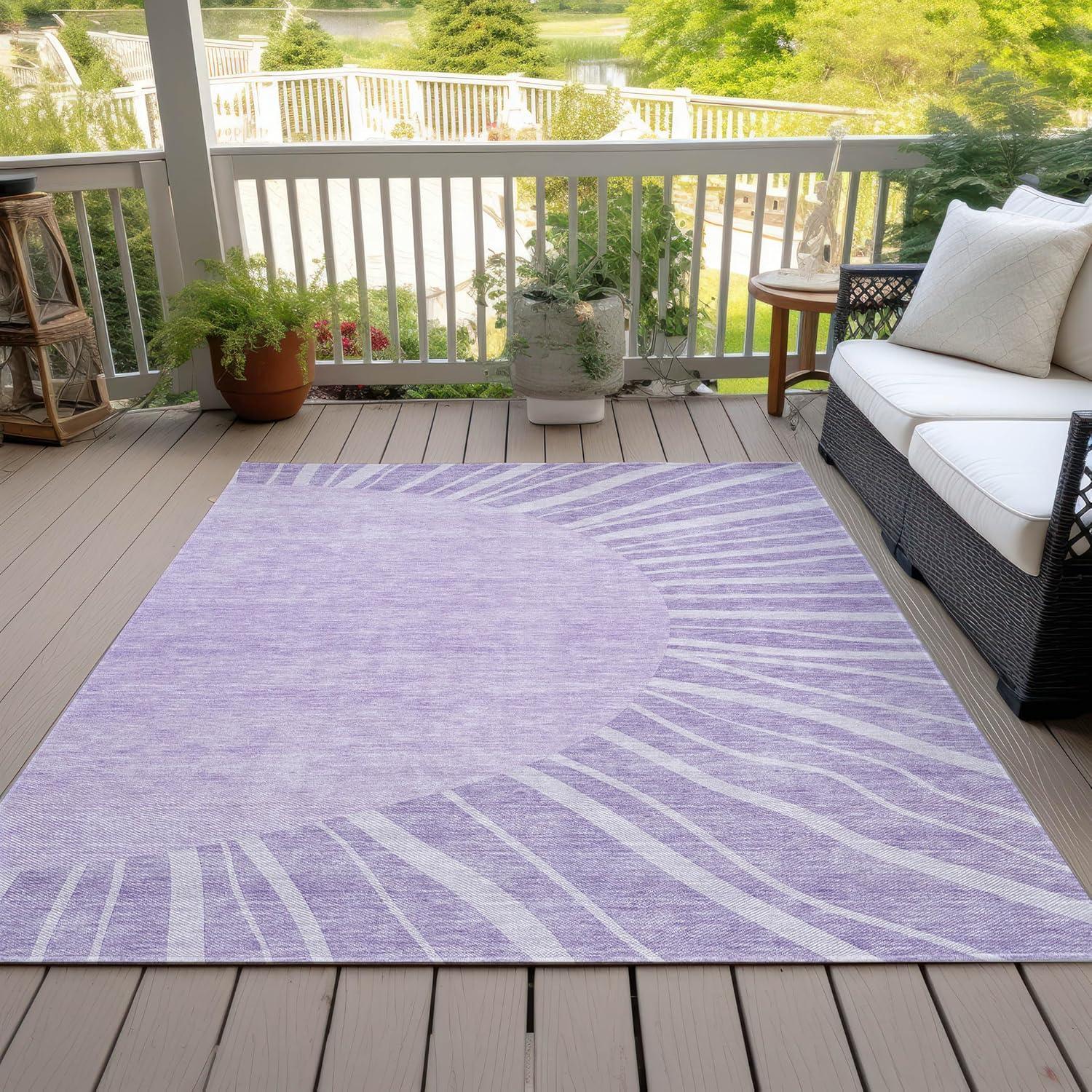 Lavender Abstract Synthetic 3' x 5' Indoor Outdoor Area Rug