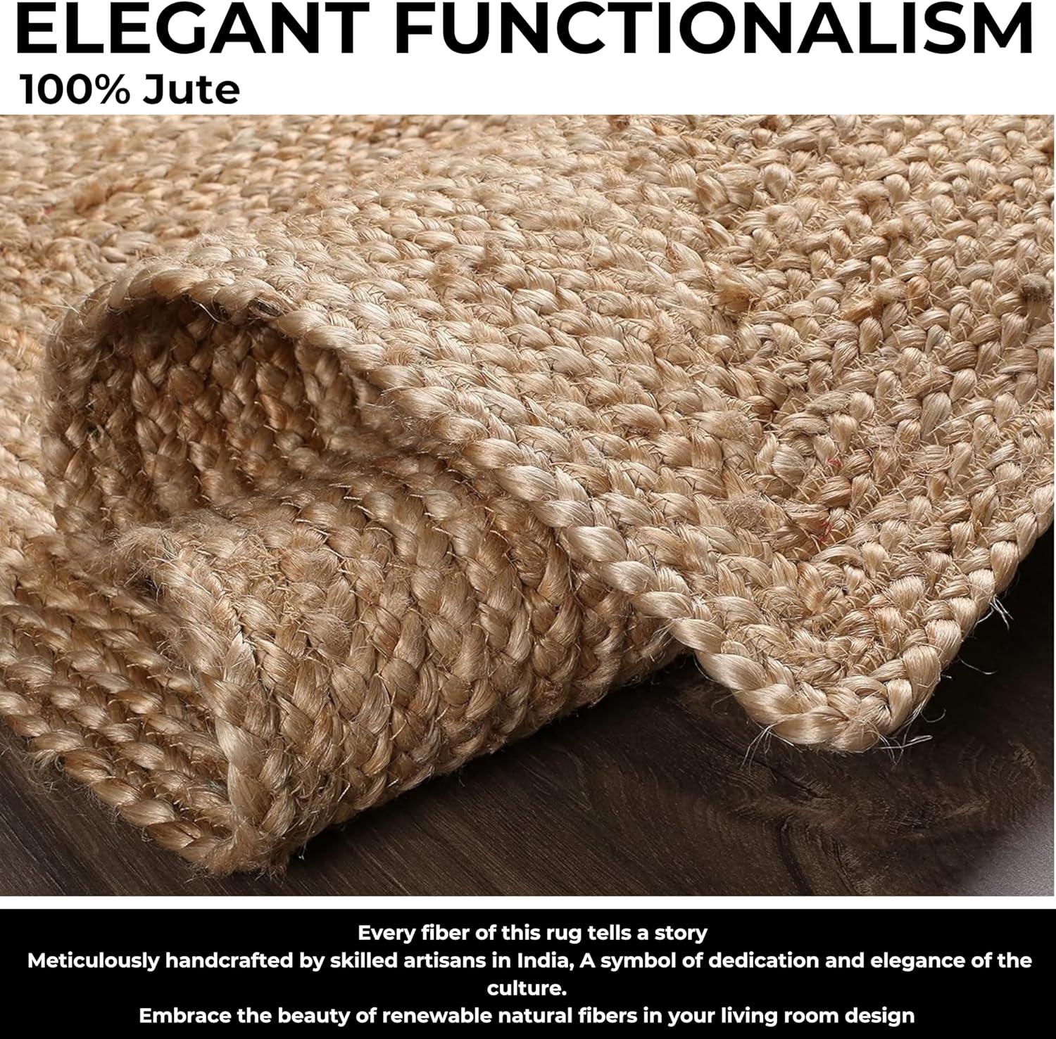 Nuloom 4 Round Rigo Jute Hand Woven Indoor Area Rug, Natural, Solid Farmhouse Design, Natural Fiber Bedroom, Living Room, Kitchen,