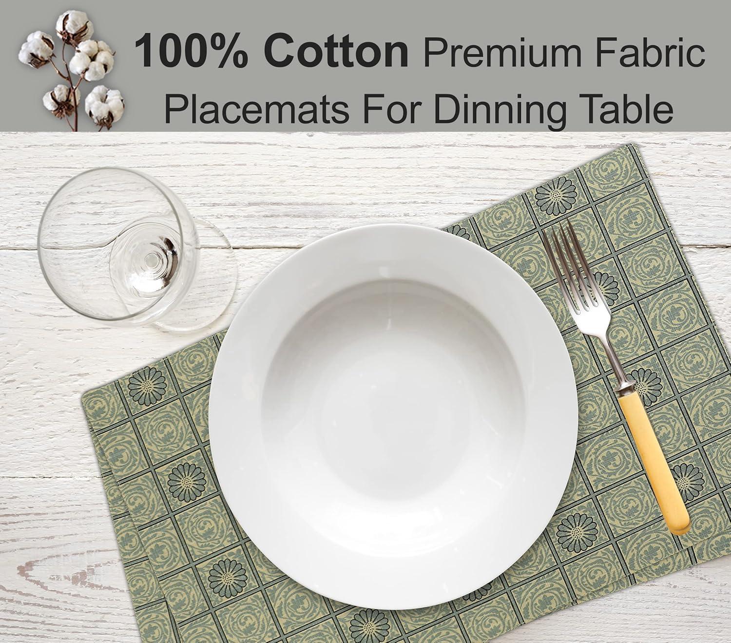 Ruvanti Placemats 100% Cotton 13x19 inch, Dining Table Placemats Set of 6, Modern Place Mats for Dining Table Décor, Kitchen & Table Linens, Coffee Mat for Christmas Dinners – Floral Tiles