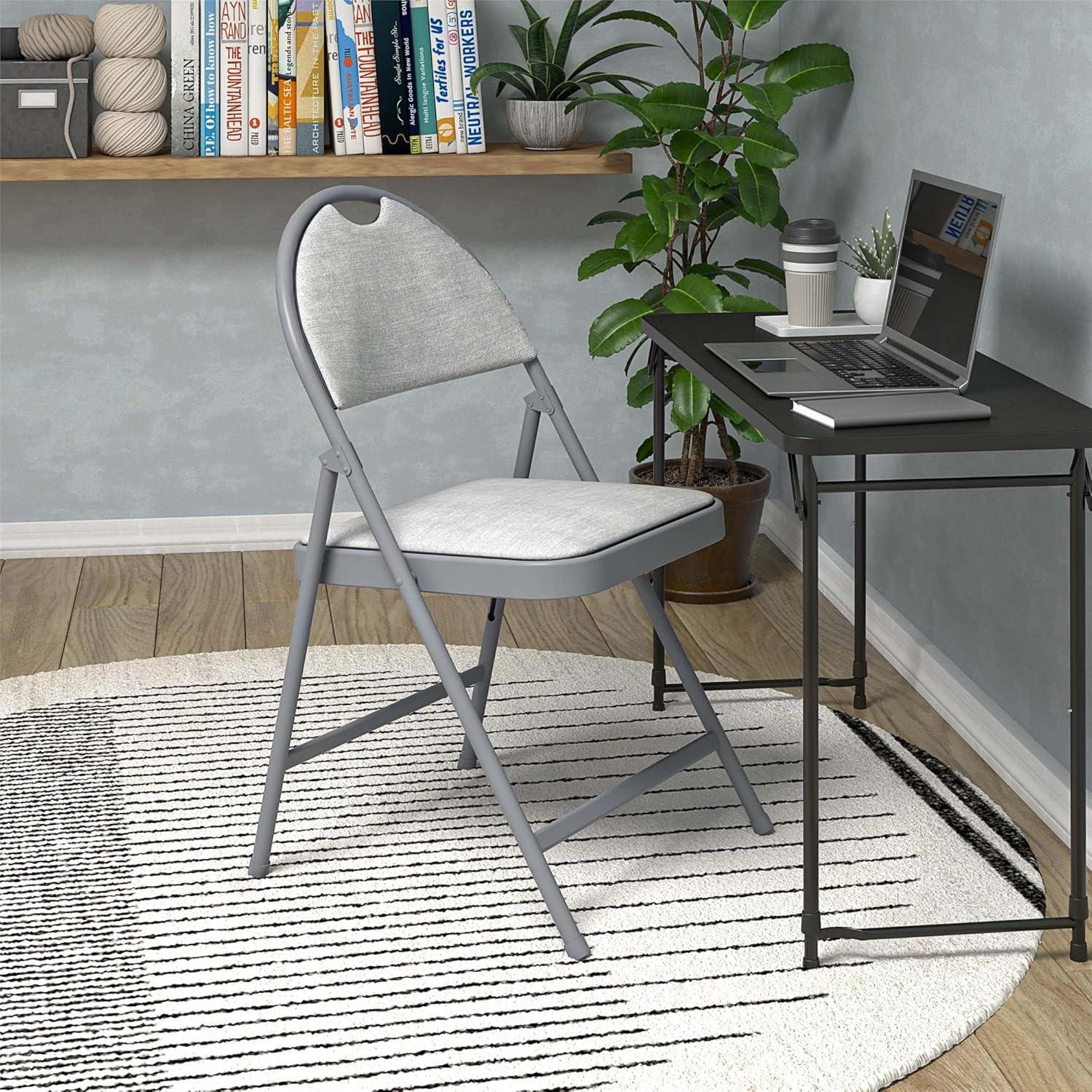 Gray Fabric and Metal Padded Folding Chair Set