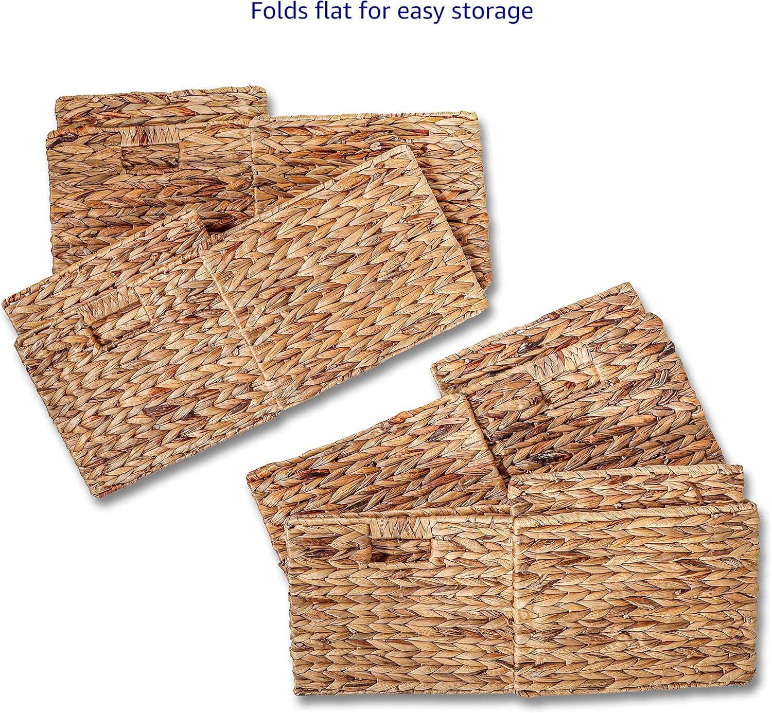 Foldable Water Hyacinth Storage Basket with Iron Wire Frame (Set of 4)
