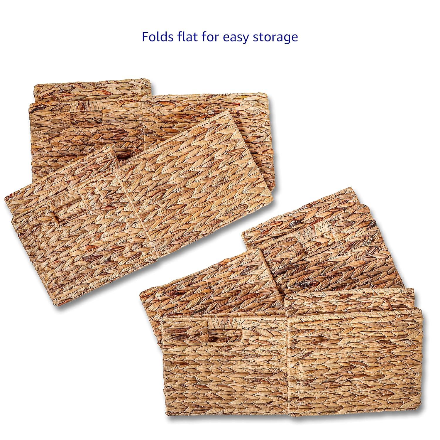 Foldable Water Hyacinth Storage Basket with Iron Wire Frame (Set of 4)