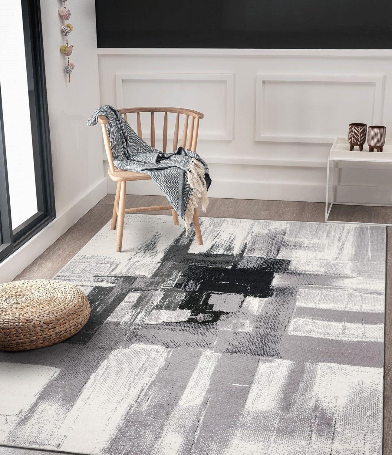 World Rug Gallery Contemporary Modern Abstract Black 5' x 7' Area Rug:  Stain-Resistant,  Pet Friendly,  Low Pile,  Indoor Use