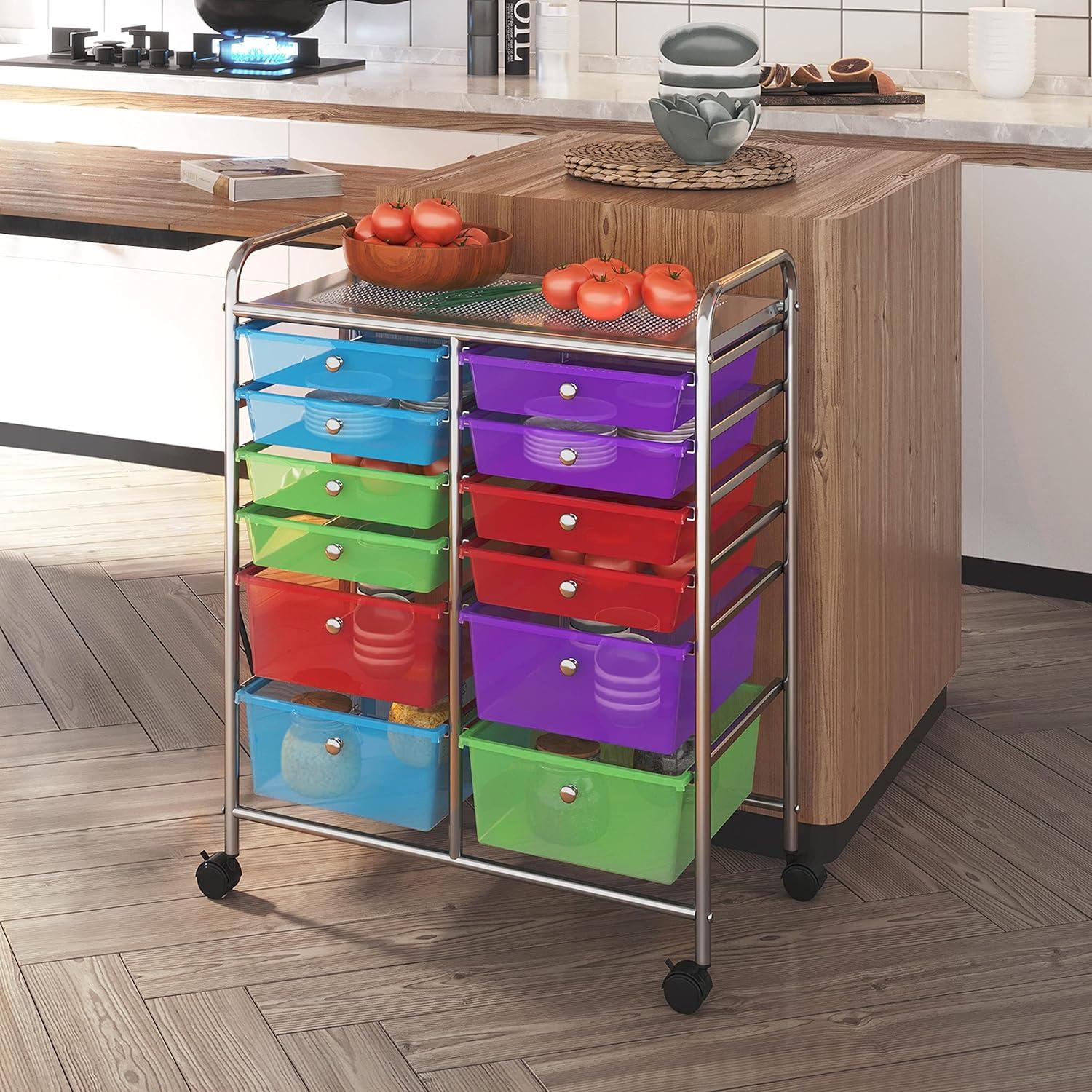 Yaheetech Drawers Rolling Storage Cart Mobile Storage Bin Trolley