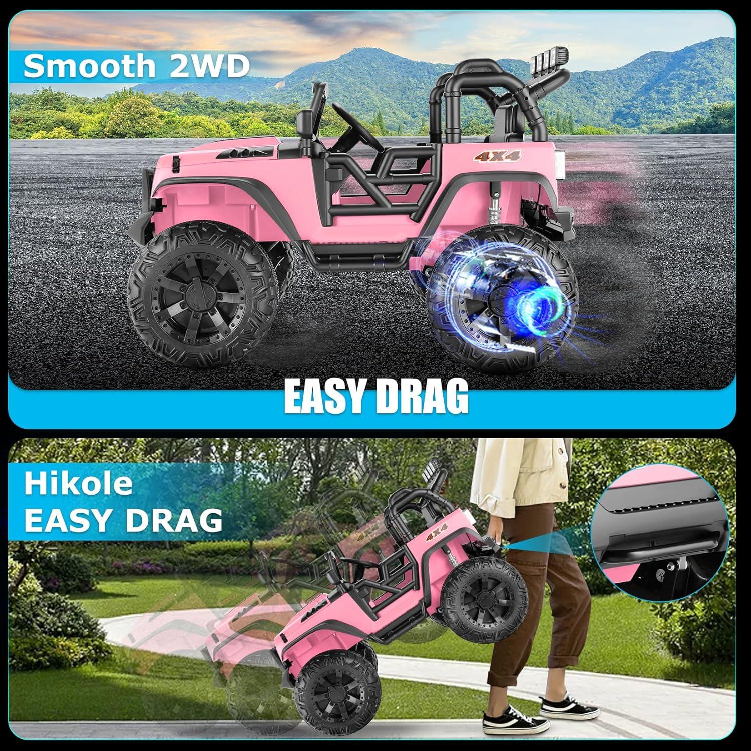 Hikiddo 24V 9Ah Ride on Toy for Big Kids, 2-Seater Powered Ride-on Truck Car with Remote - Pink