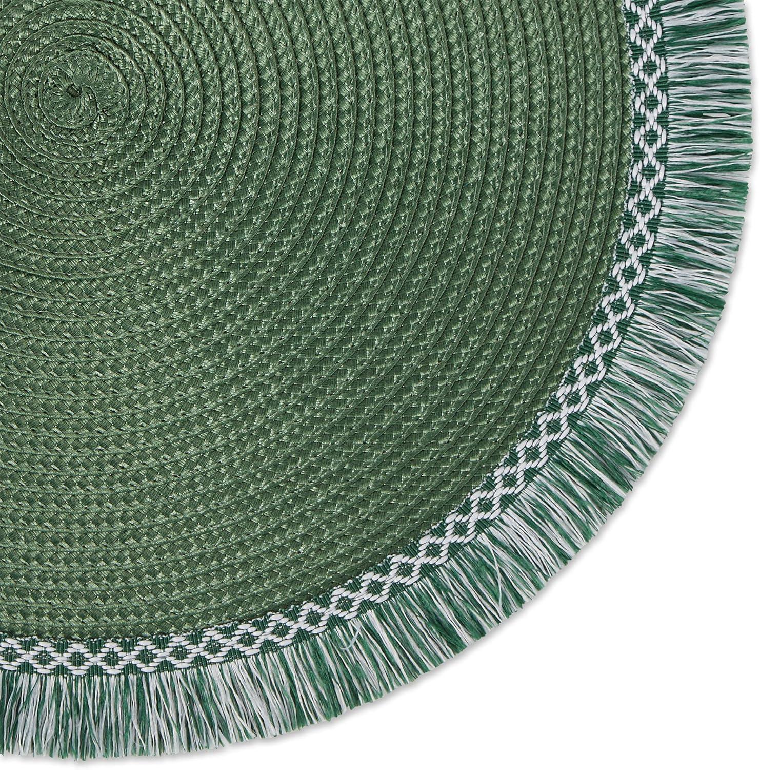 DII Dark Green Round Fringed Placemat Set of 6 Round 14.75