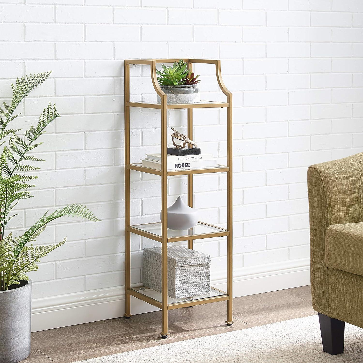 40" Aimee Short Etagere Gold - Crosley: Modern Glass Shelving, 4-Tier Steel Frame