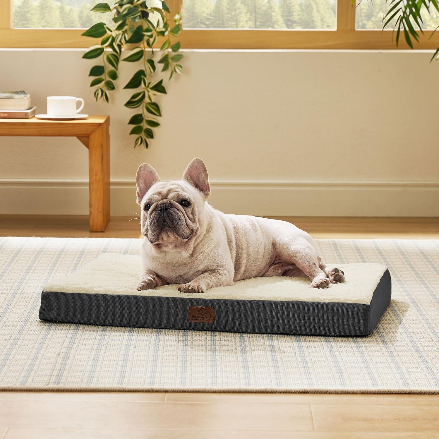 Bedsure Dog Bed Medium Size Dog - Orthopedic Waterproof Puppy Beds with Removable Washable Cover, Egg Crate Foam Pet Mat, Suitable for Pet Up to 35 lbs