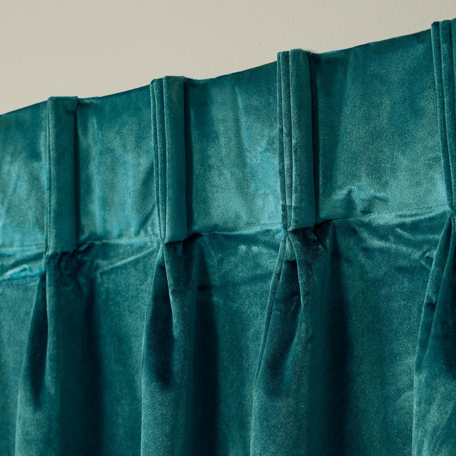 TOWN & COUNTRY LUXE Velour Solid Heavyweight Indoor Curtains, Light Filtering Opacity, Triple Pinch Pleat Top, Plush Velvet, 2-Pack Set, 27"x84", Teal