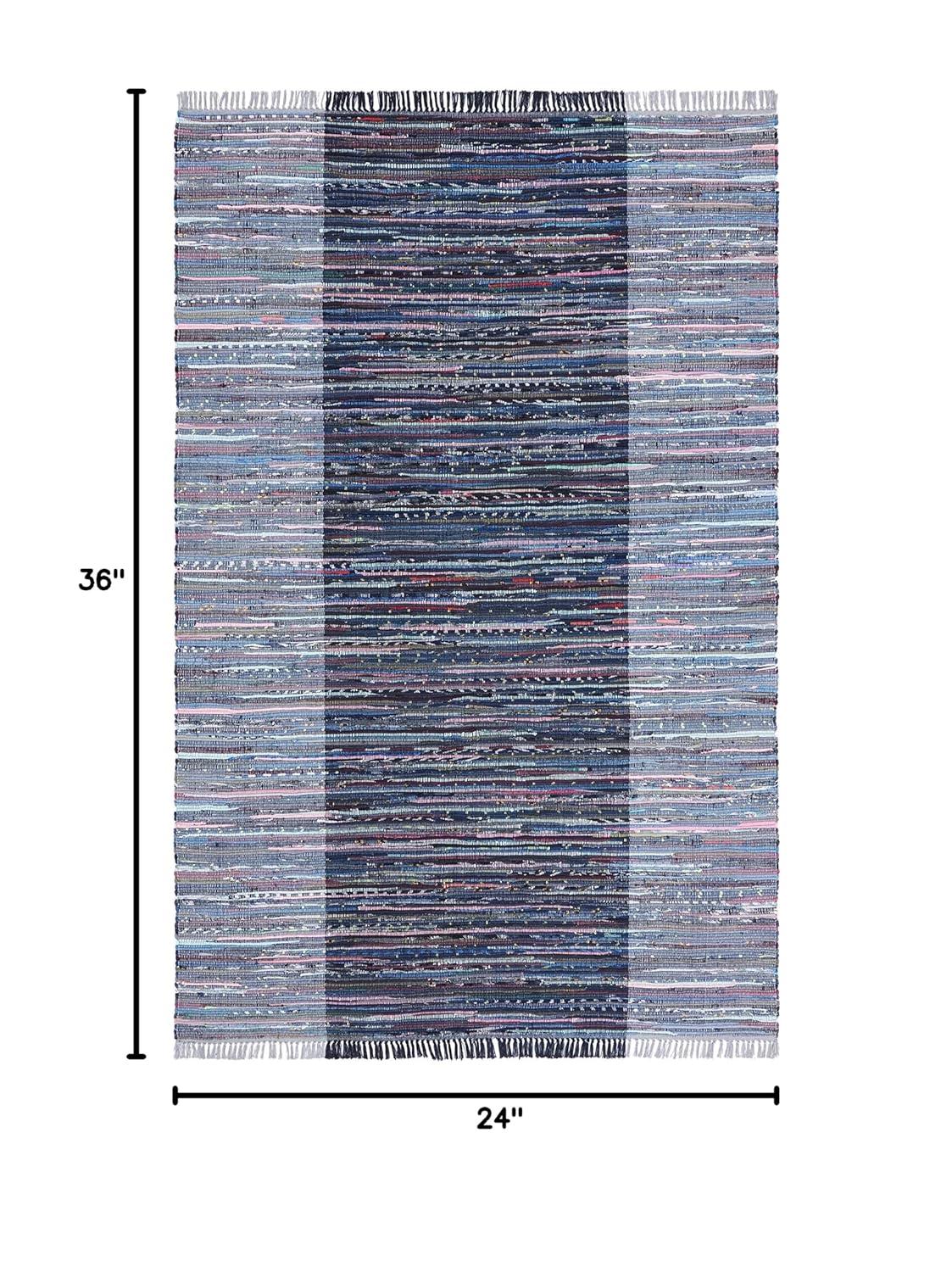 SAFAVIEH Rag Romeo Striped Fringe Cotton Area Rug, Grey/Black, 2' x 3'
