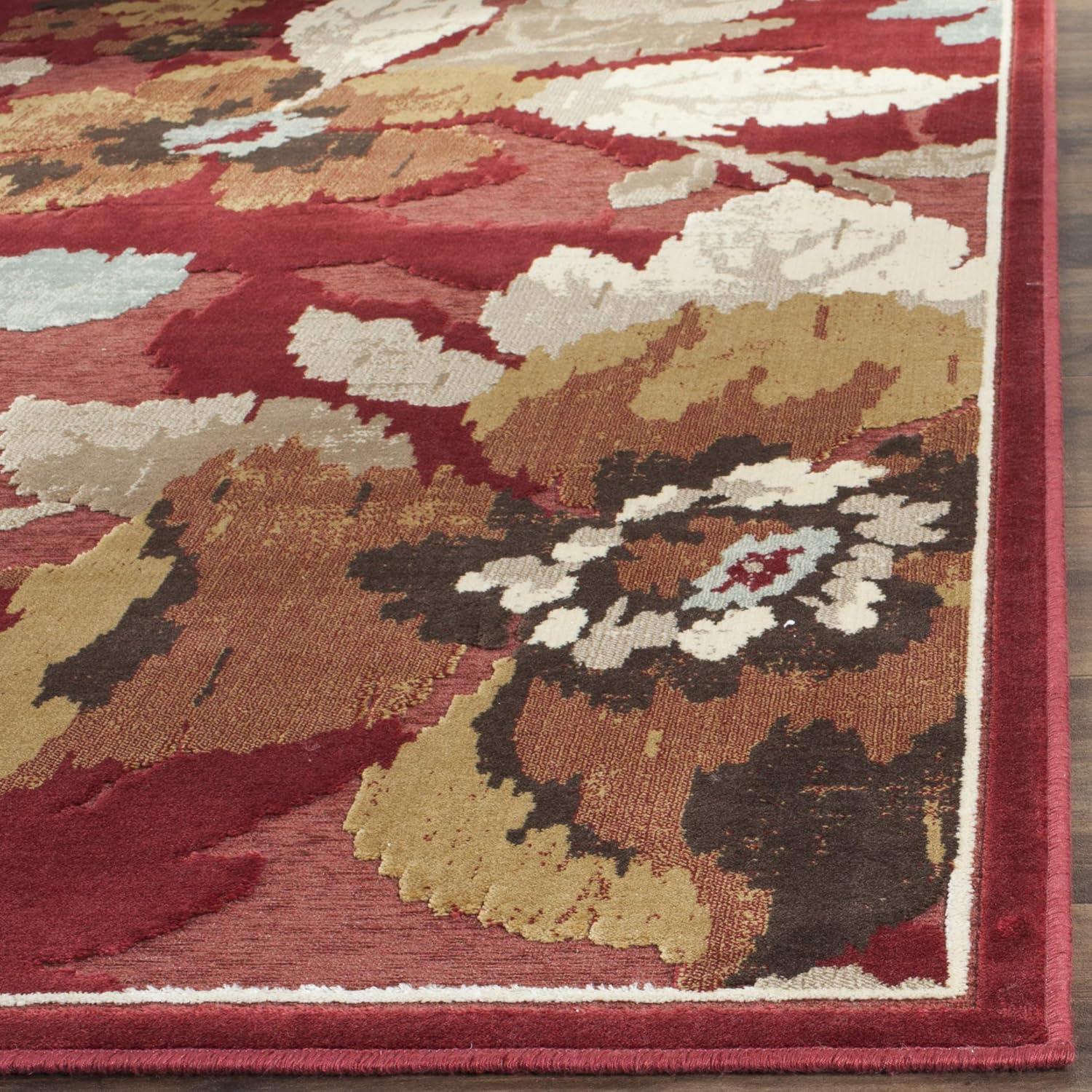 SAFAVIEH Paradise Collection Area Rug - 8' x 11'2", Red & Multi, Floral Viscose Design, Ideal for High Traffic Areas in Living Room, Bedroom (PAR148-220)