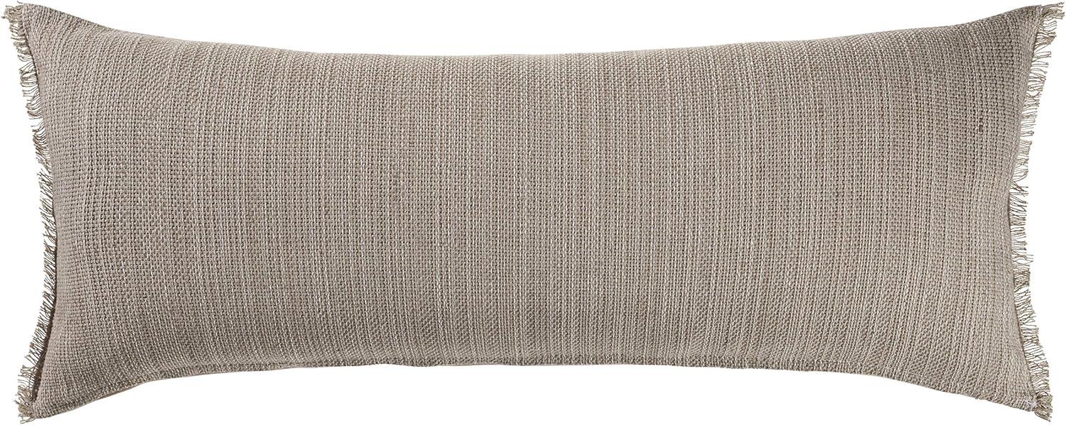 Modern Neutral Tan Woven Lumbar Throw Pillow with Textured Fringe