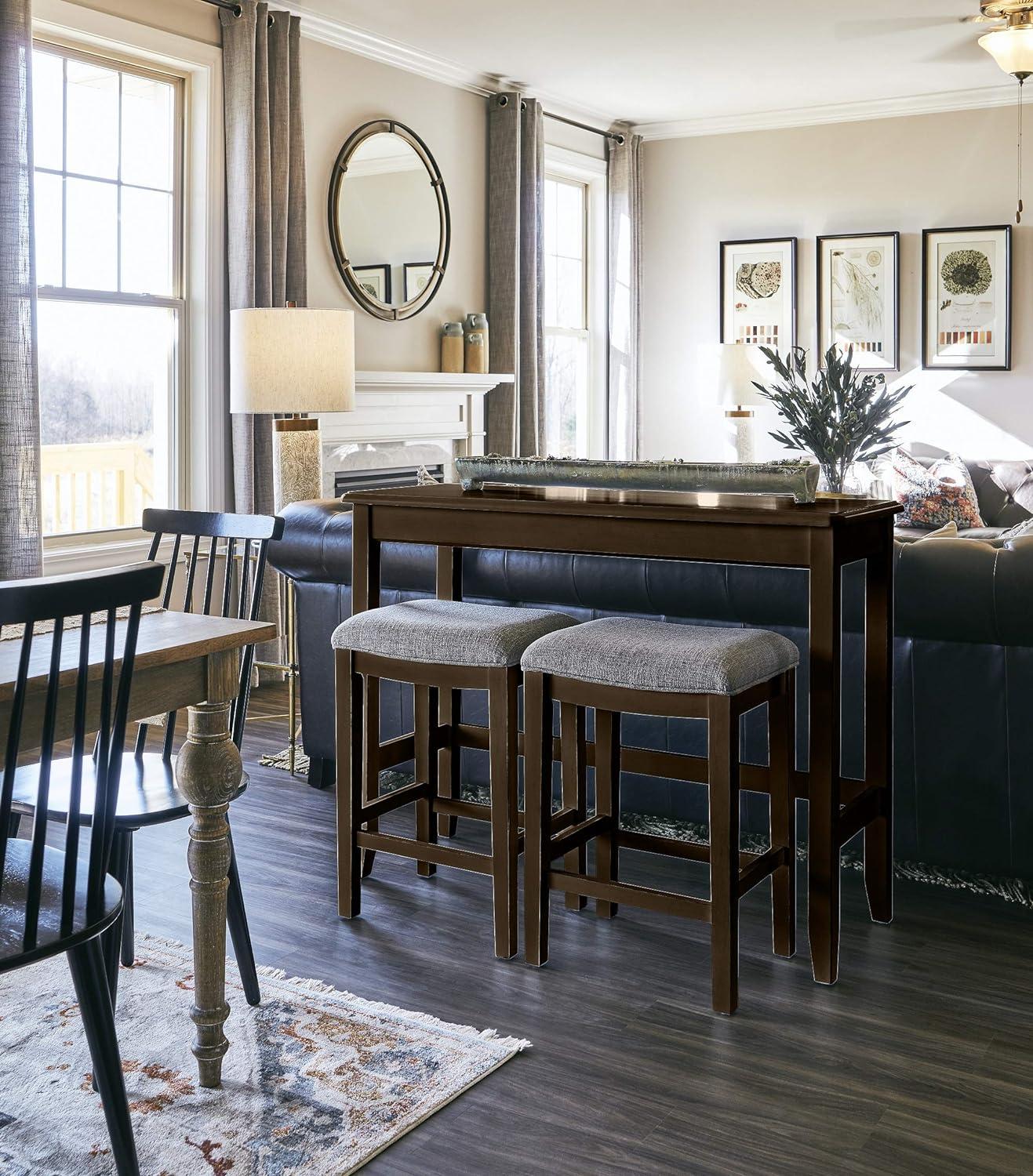 Espresso Solid Pine Sofa Table and Stools Set