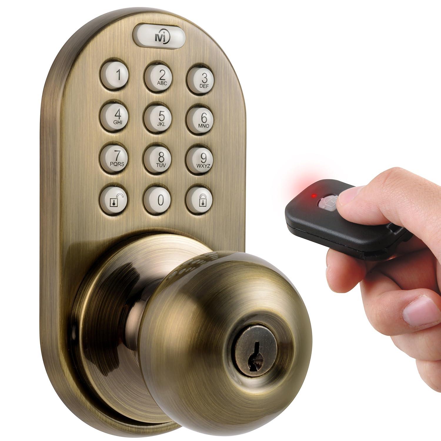 MiLocks XKK-02AQ Digital Door Knob Lock with Keyless Entry via Remote Control and Keypad Code for Interior Doors