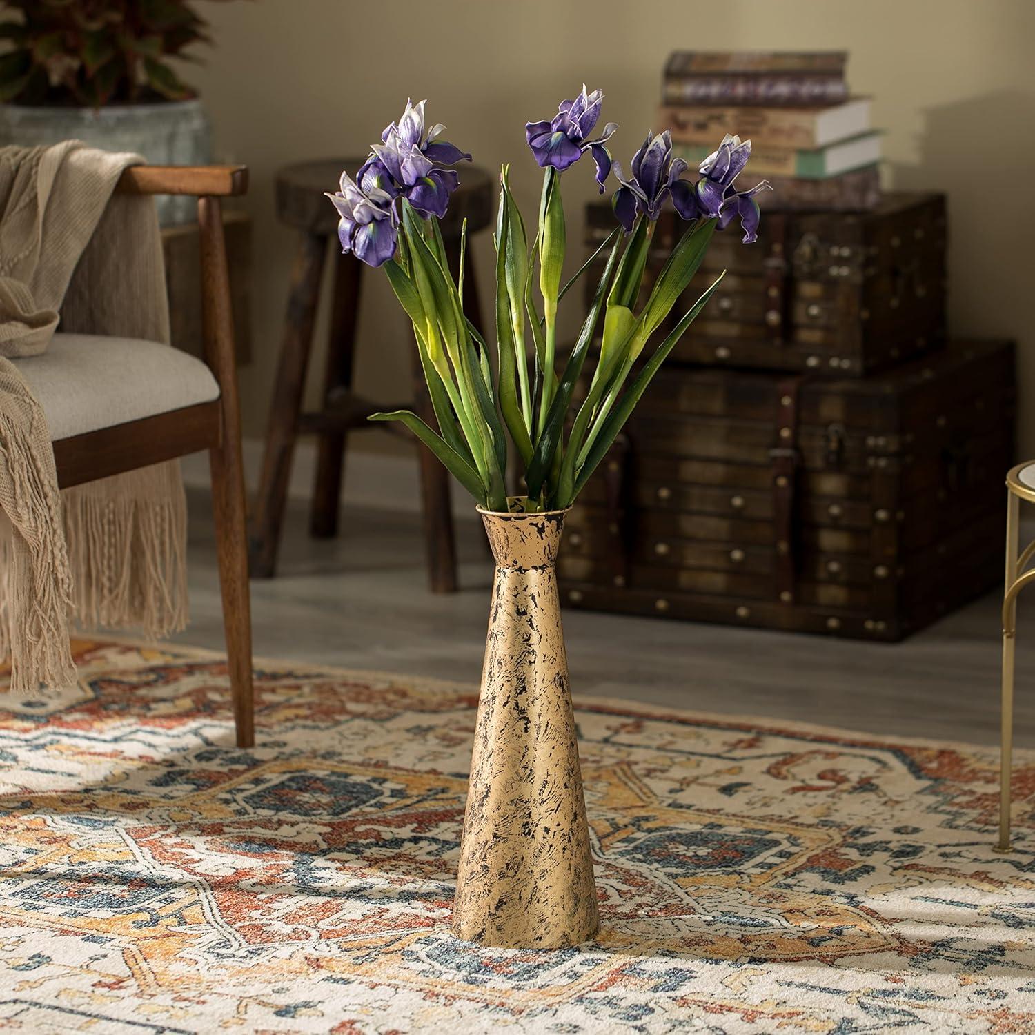 Brushed Paint Unique Straight Design Metal Decorative Floor Vase Flower Holder for Entryway, Living Room, or Dining