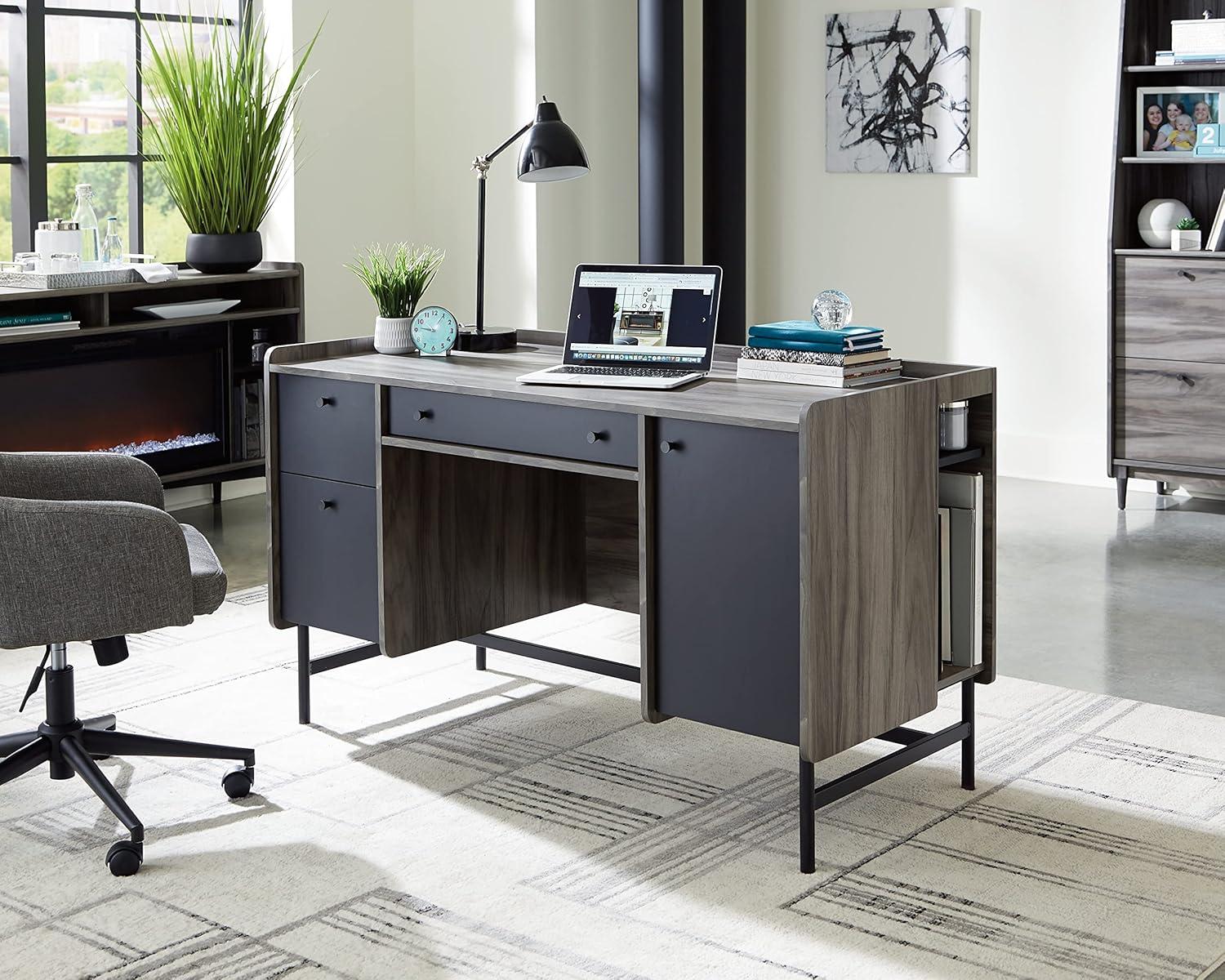 Sauder Harvey Park Double Pedestal Home Office Desk with Storage, Jet Acacia Finish