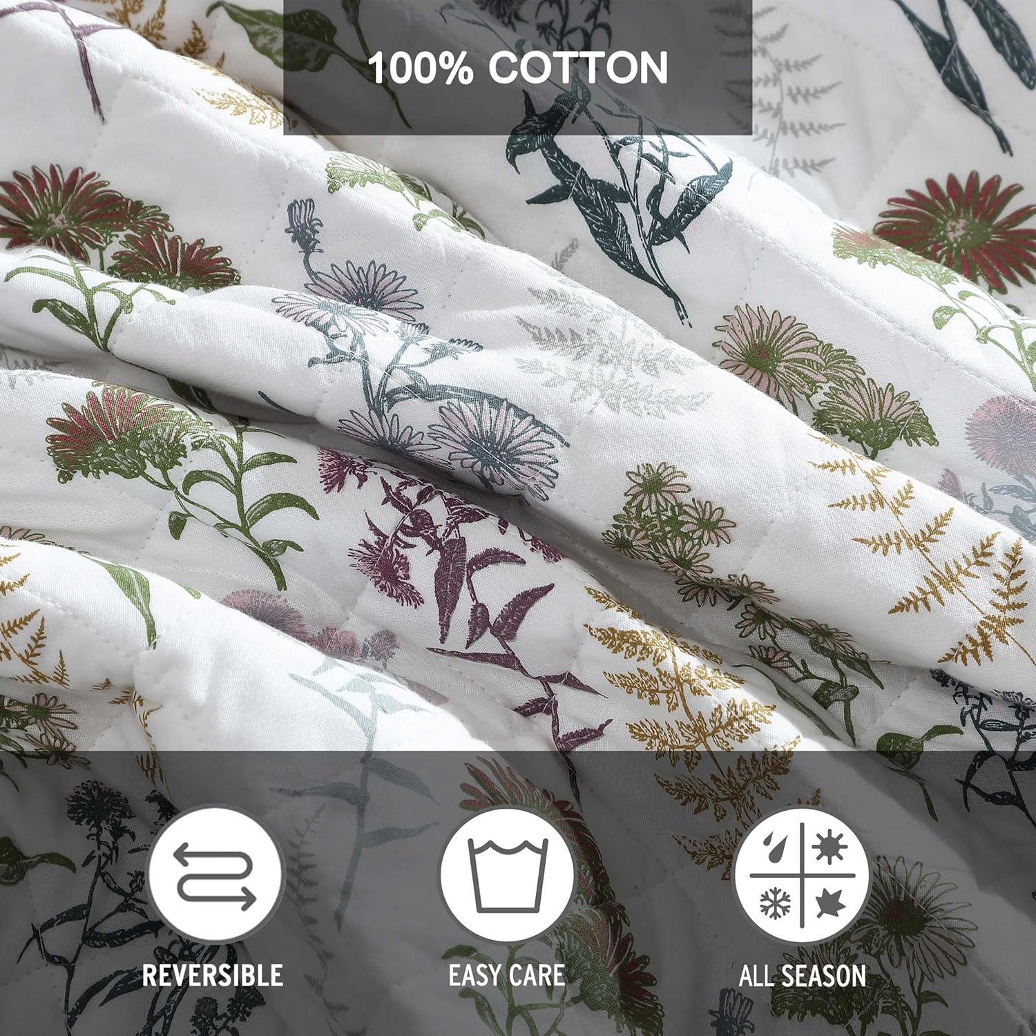 White Cotton Reversible Floral Full Quilt Set