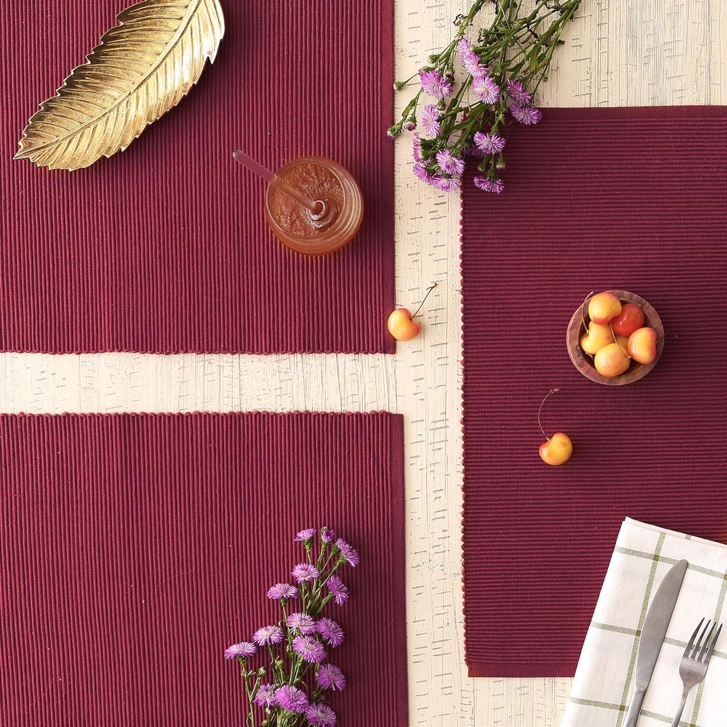 DII Ribbed Solid Placemat Set 6 Piece, Barn Red, 13x19"