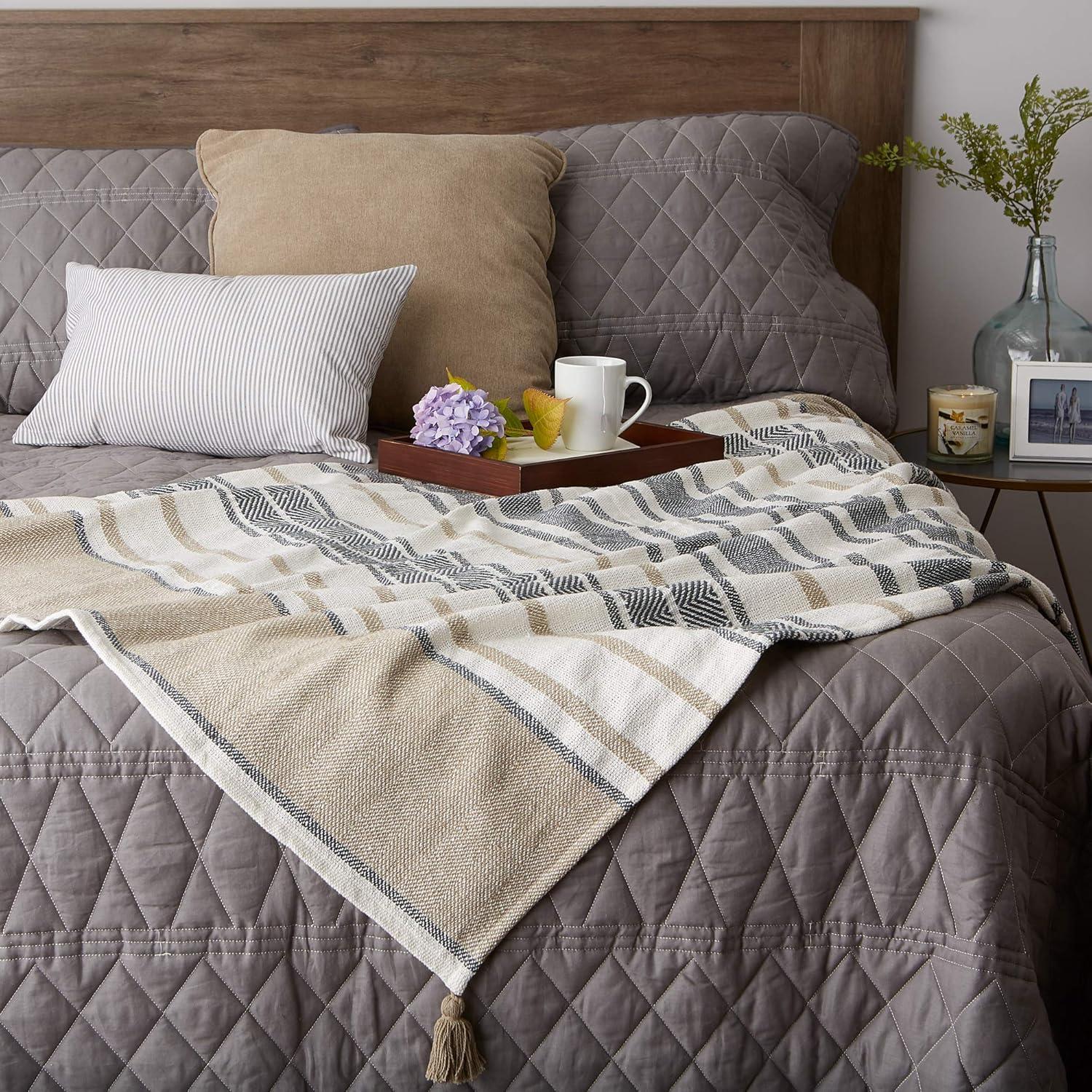 2-Tone Chevron Striped Throw Blanket Stone/Mineral - Design Imports: Hypoallergenic, Machine Washable, 50x60"