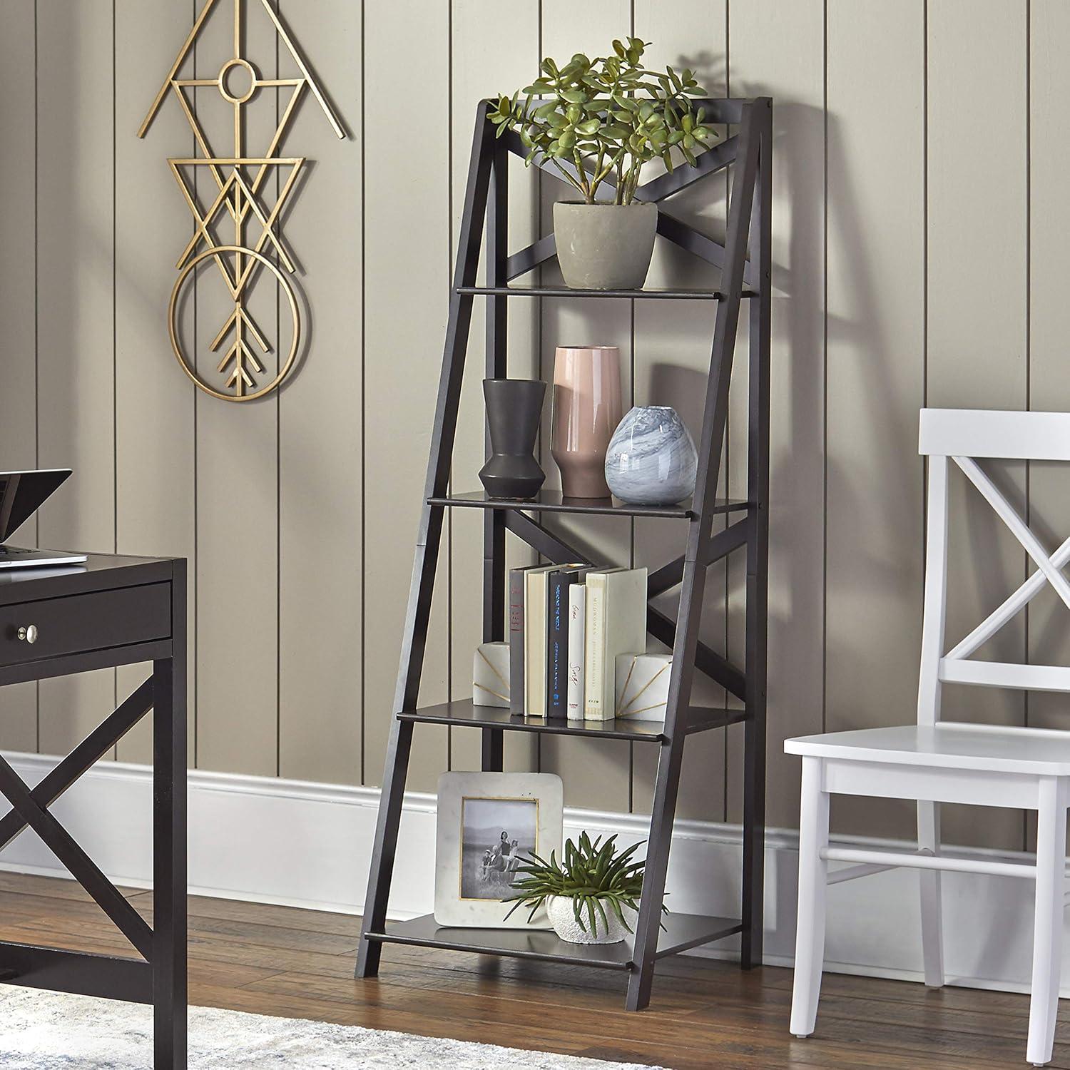 Espresso Wood 4-Tier Ladder Bookshelf for Elegant Storage