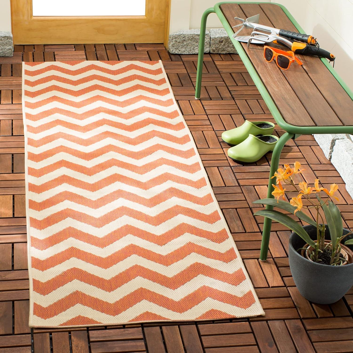 Terracotta and Beige Chevron Outdoor Runner Rug