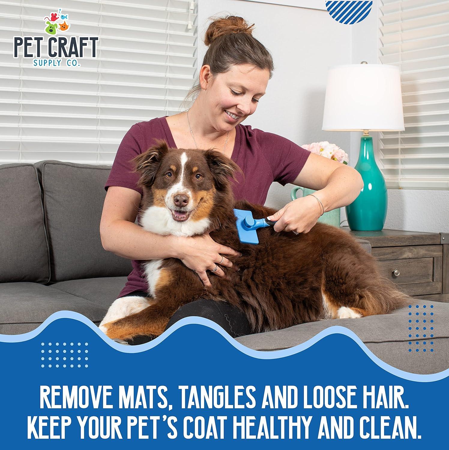 Blue Self-Cleaning Slicker Brush for Dogs and Cats