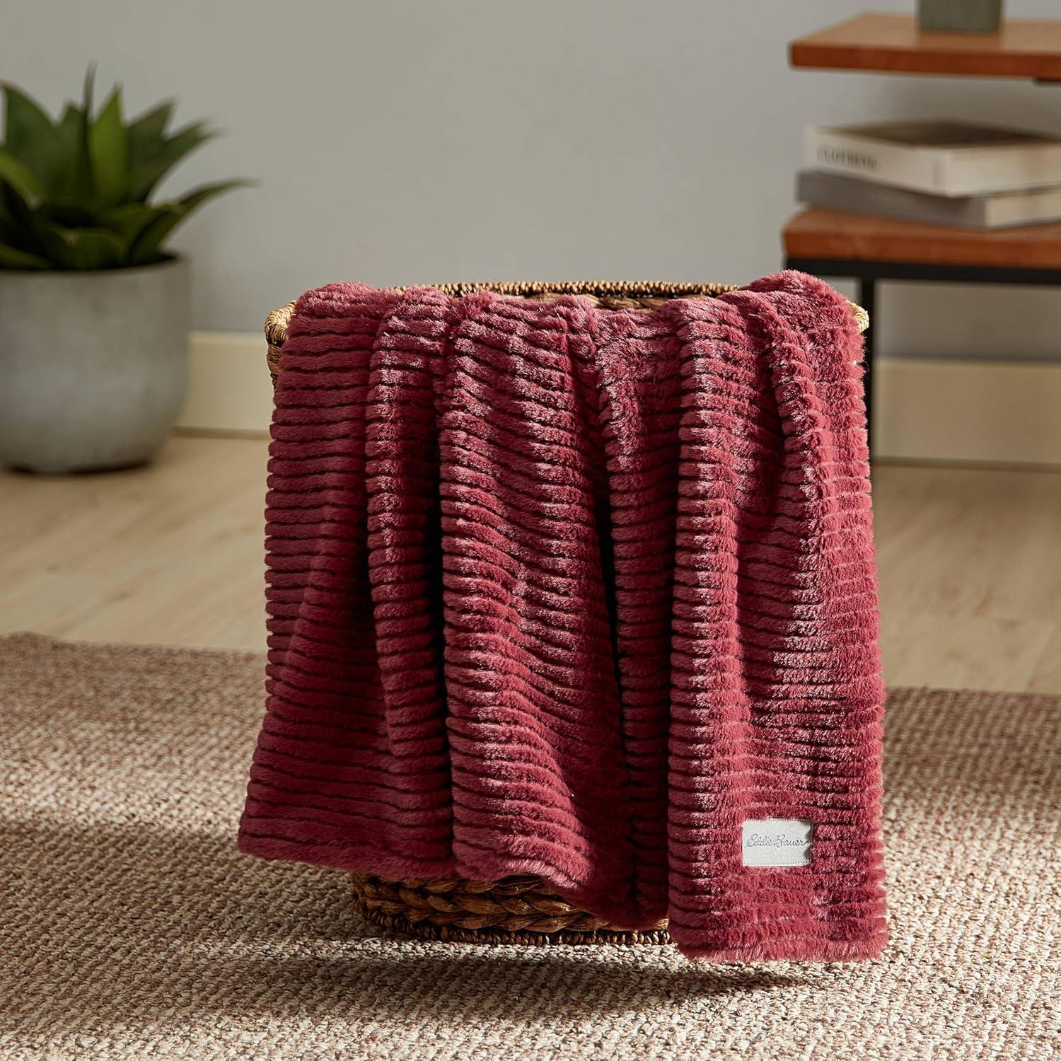 Cozy Ribbed Sherpa Fleece Throw Blanket - Reversible and Packable