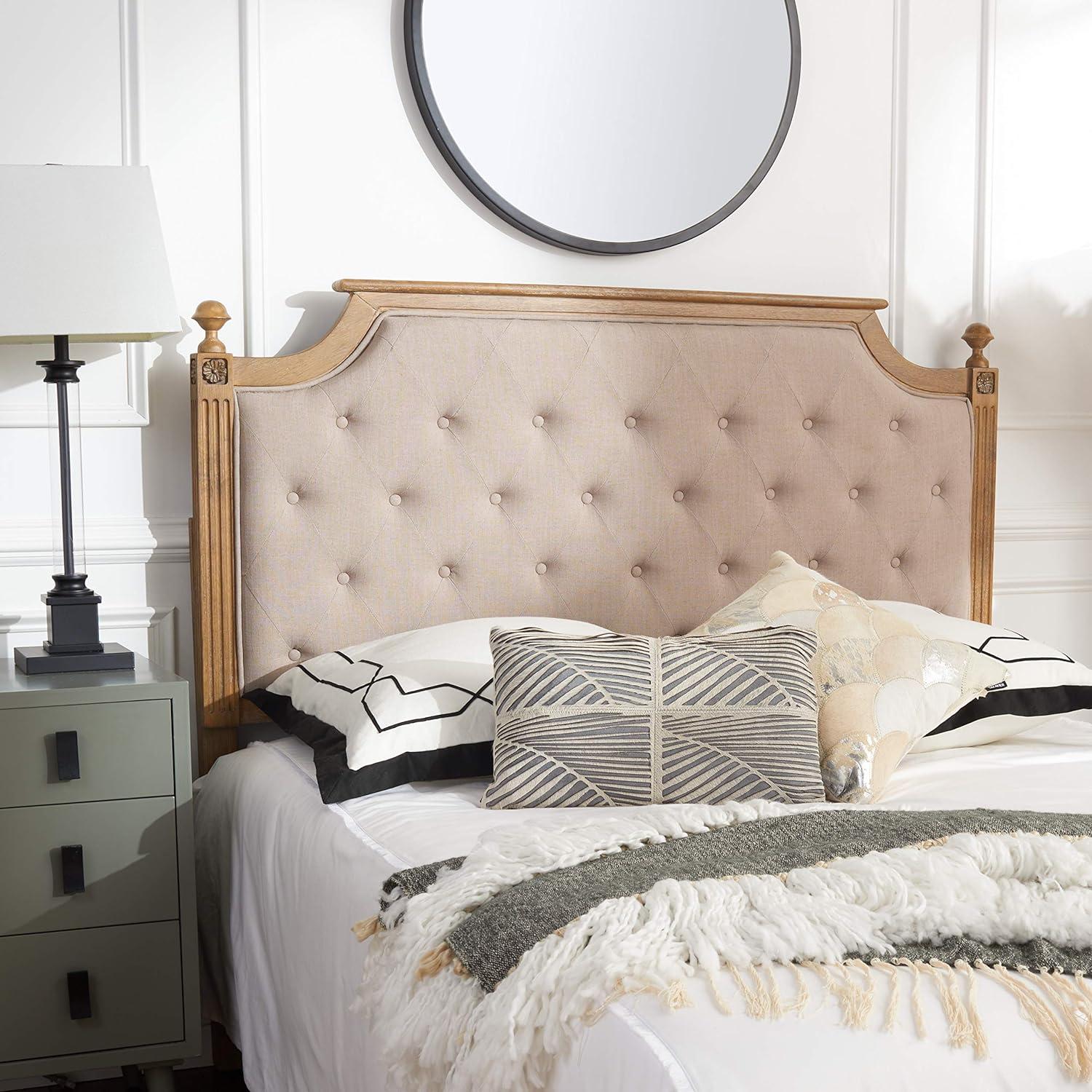 Beige Tufted Linen Upholstered Full Headboard