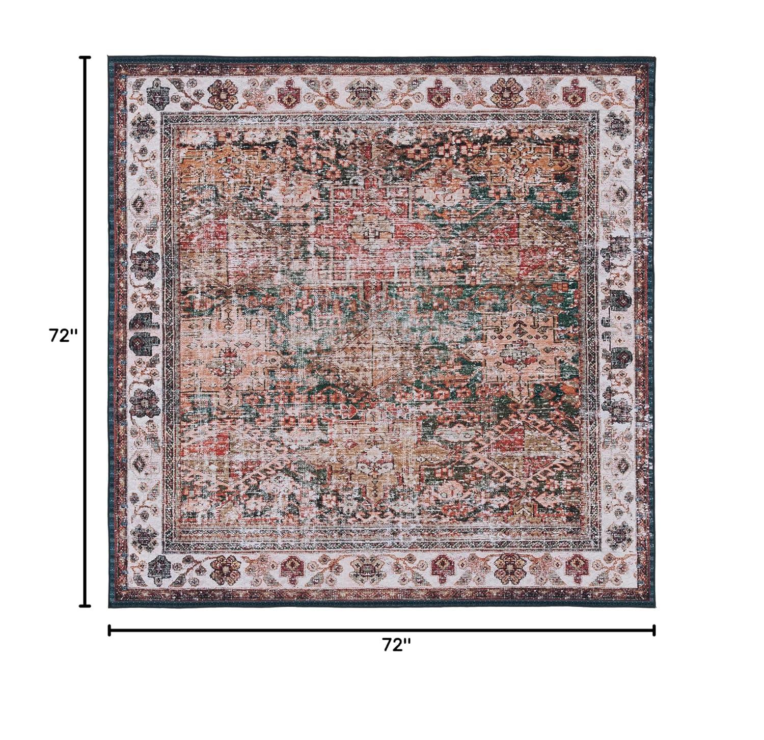 Tucson Vintage Persian TSN114 Power Loomed Machine Washable Skid-Resistant Indoor Area Rug - Ivory/Green - 6'x6' - Safavieh