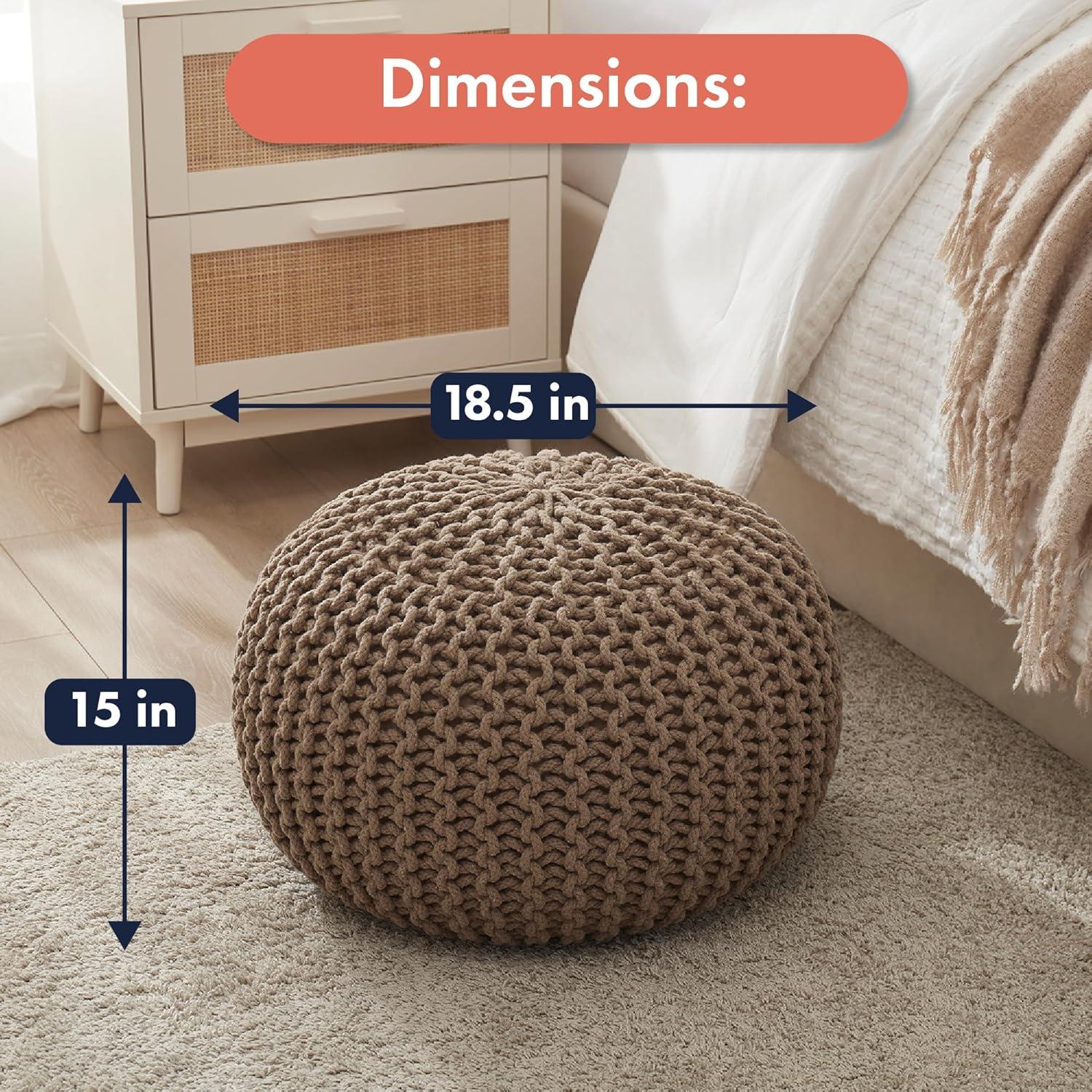 Ornavo Home Cotton Classic Braid Pouf Ottoman - 15" x 18.5" - White