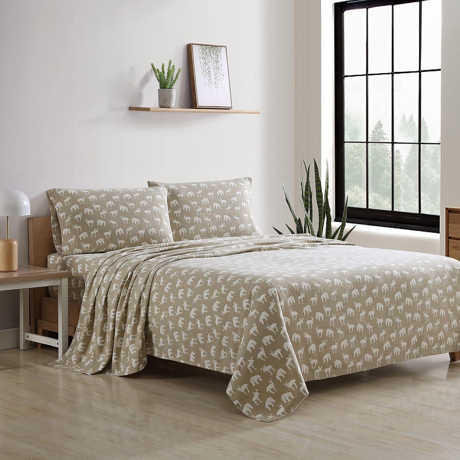 Full Patterned Flannel Sheet Set Tan - Eddie Bauer